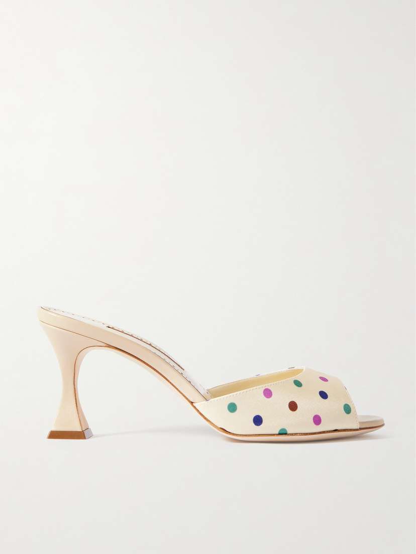 Manolo Blahnik Jadaron 70 Polka-dot Silk-satin Mules