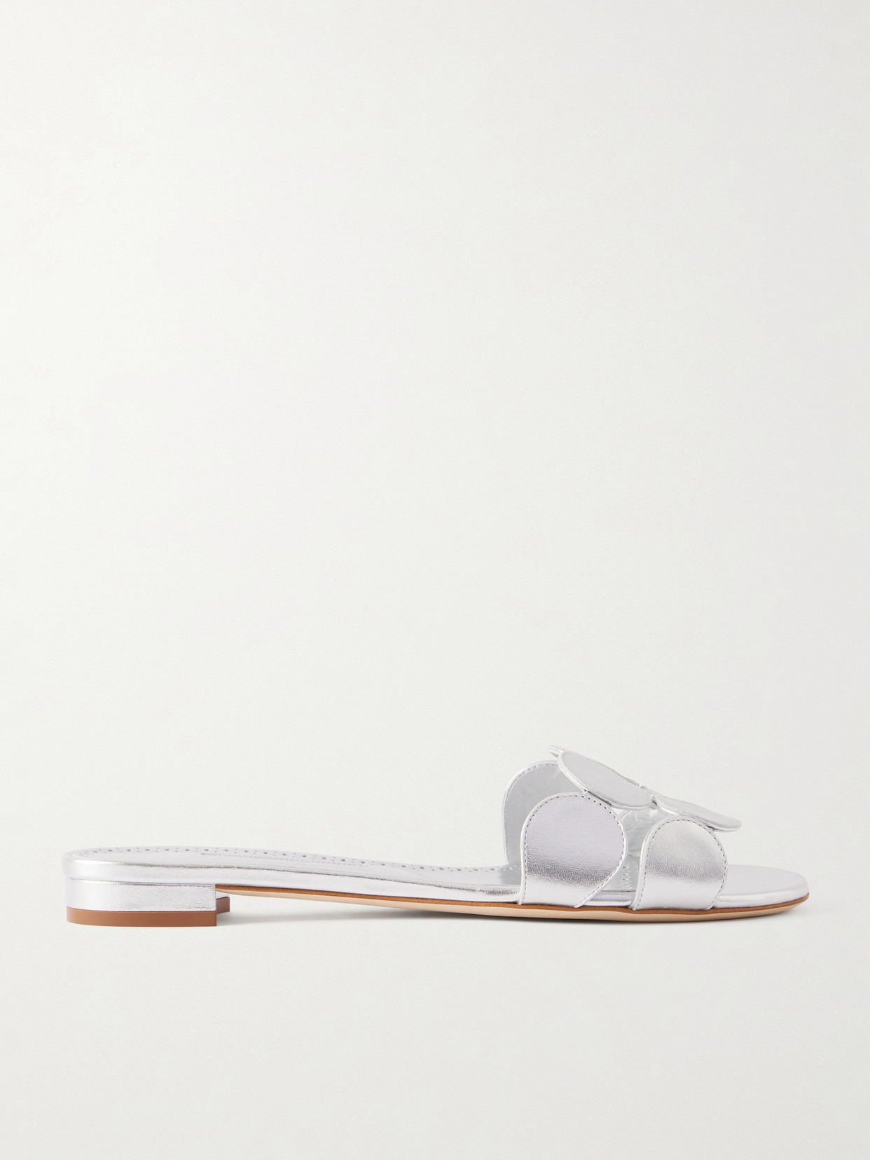 Manolo Blahnik Haribalmu 10 Cutout Metallic-leather Slides In Silver