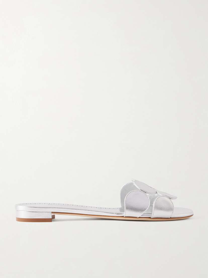 Manolo Blahnik Haribalmu 10 Cutout Metallic-leather Slides