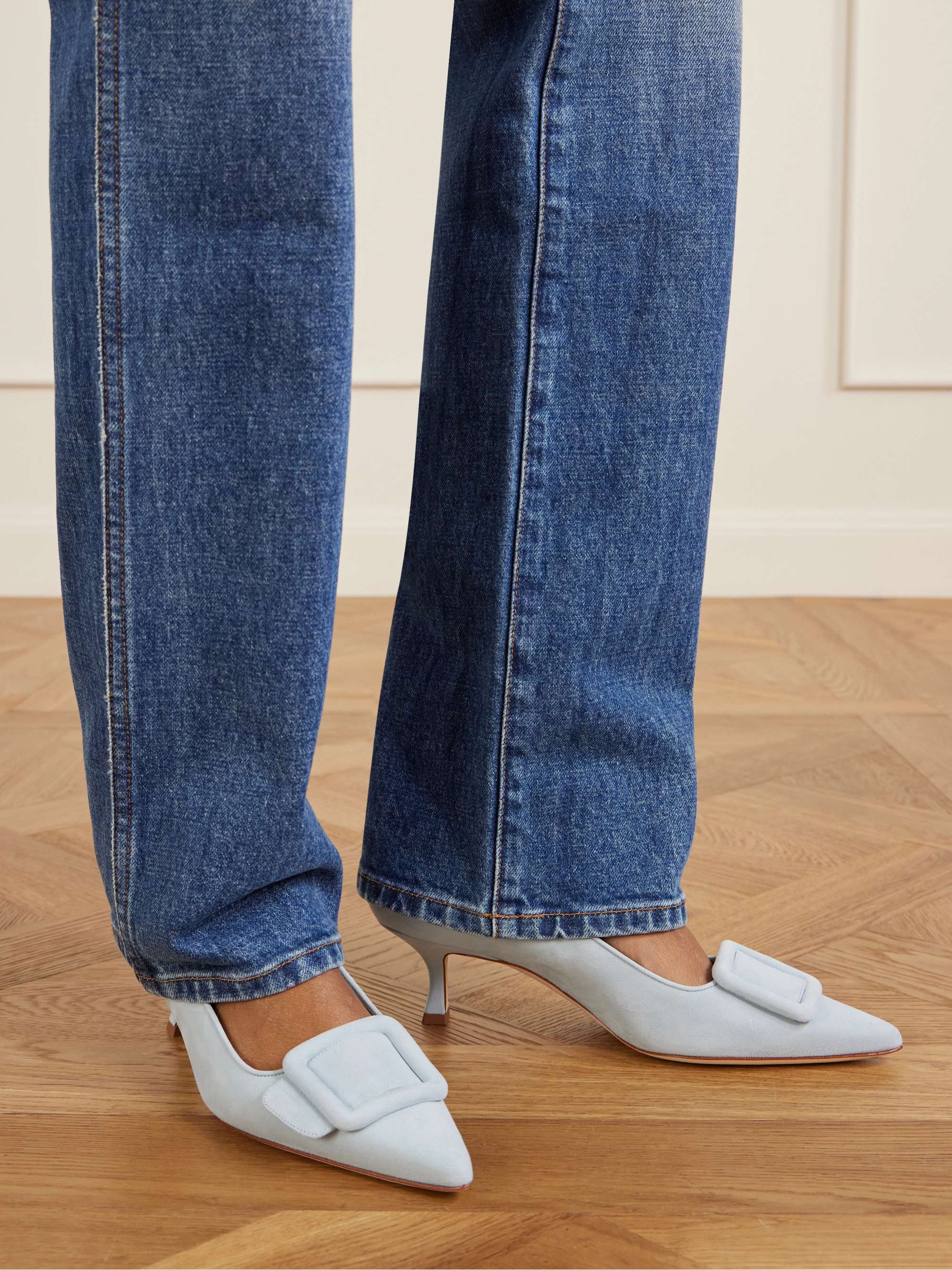 MANOLO BLAHNIK Maysale 50 buckled suede pumps