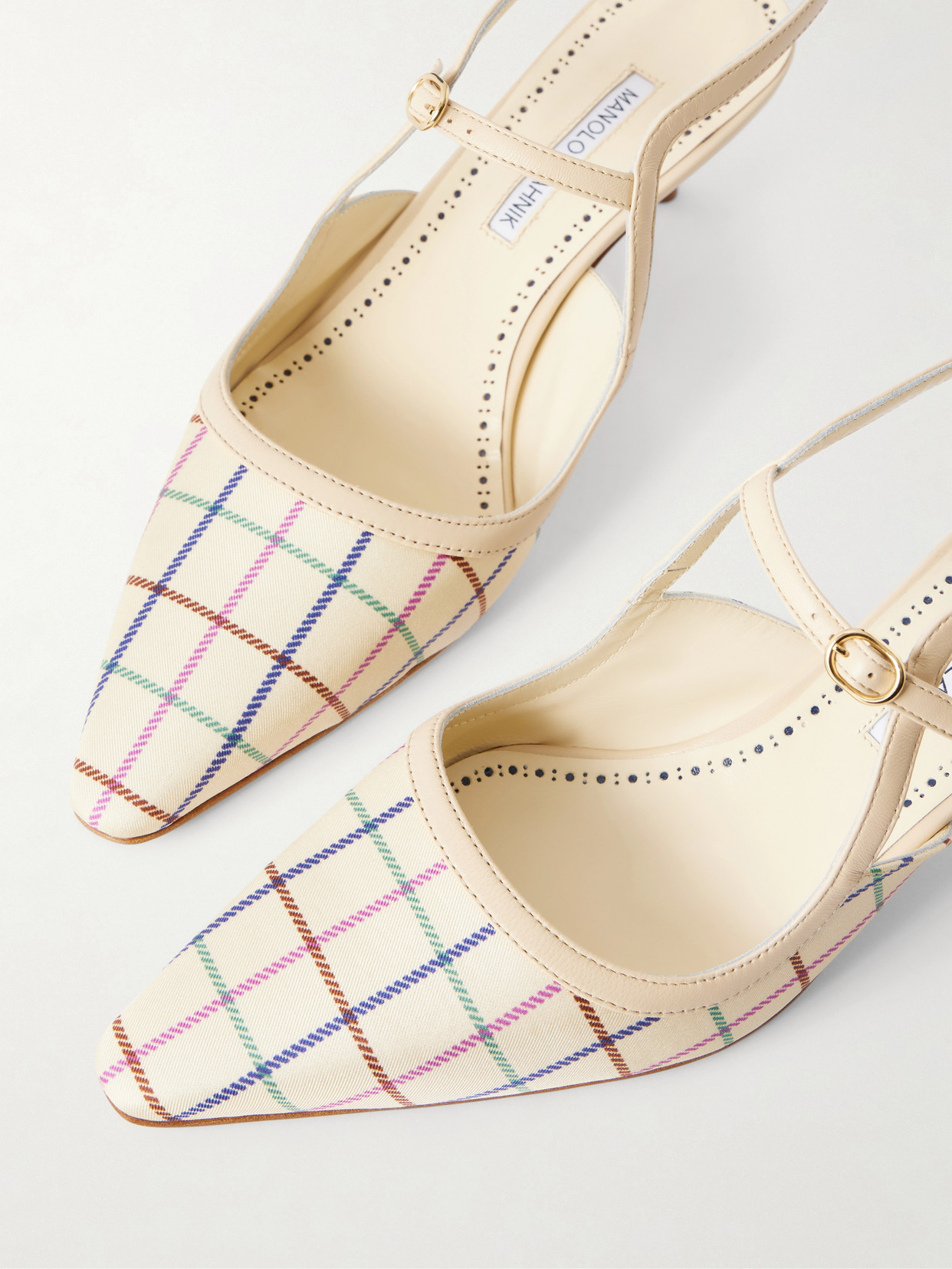 Atochas 50 Leather-Trimmed Checked Canvas Pumps