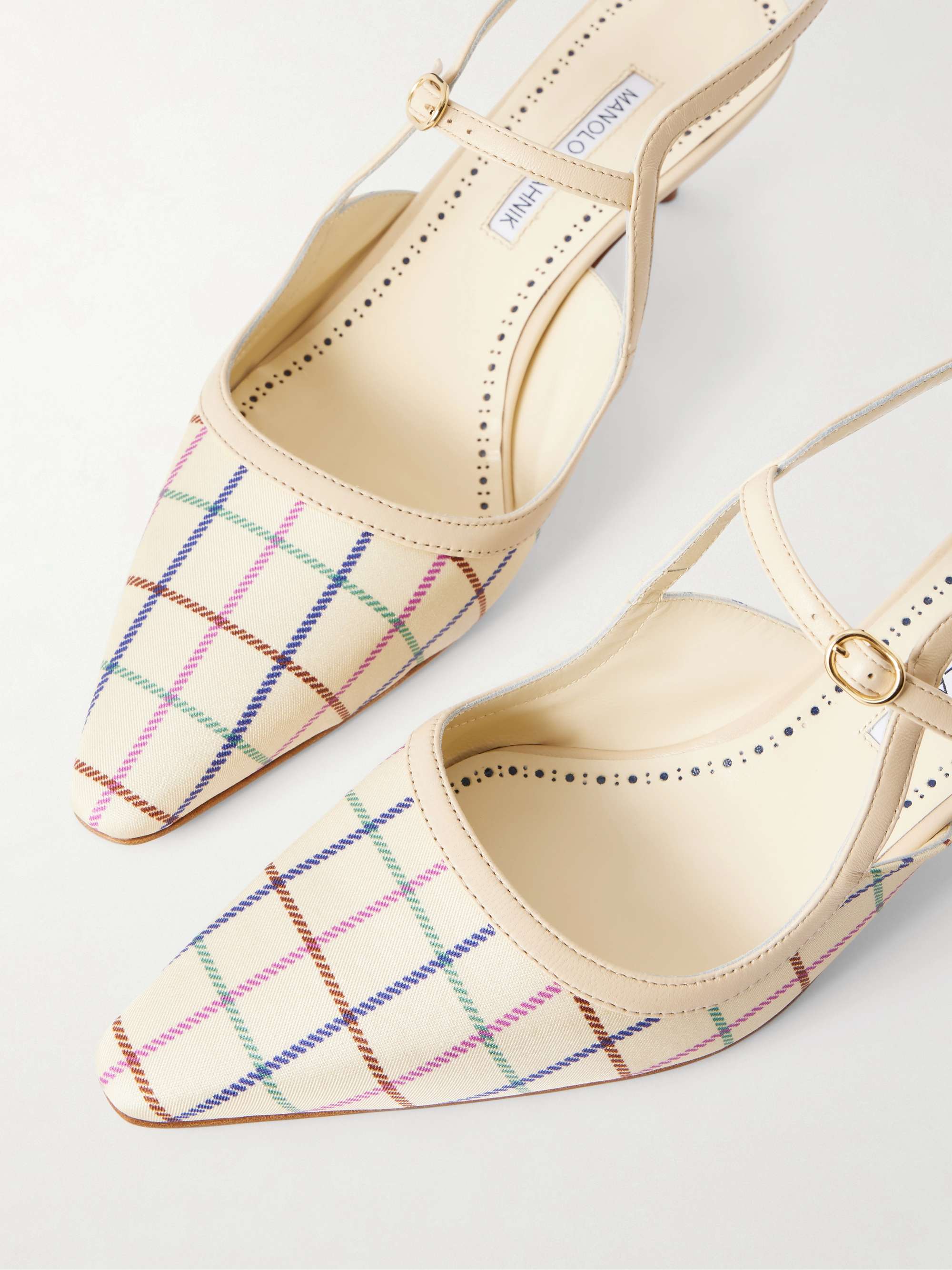 MANOLO BLAHNIK Atochas 50 leather-trimmed checked canvas pumps