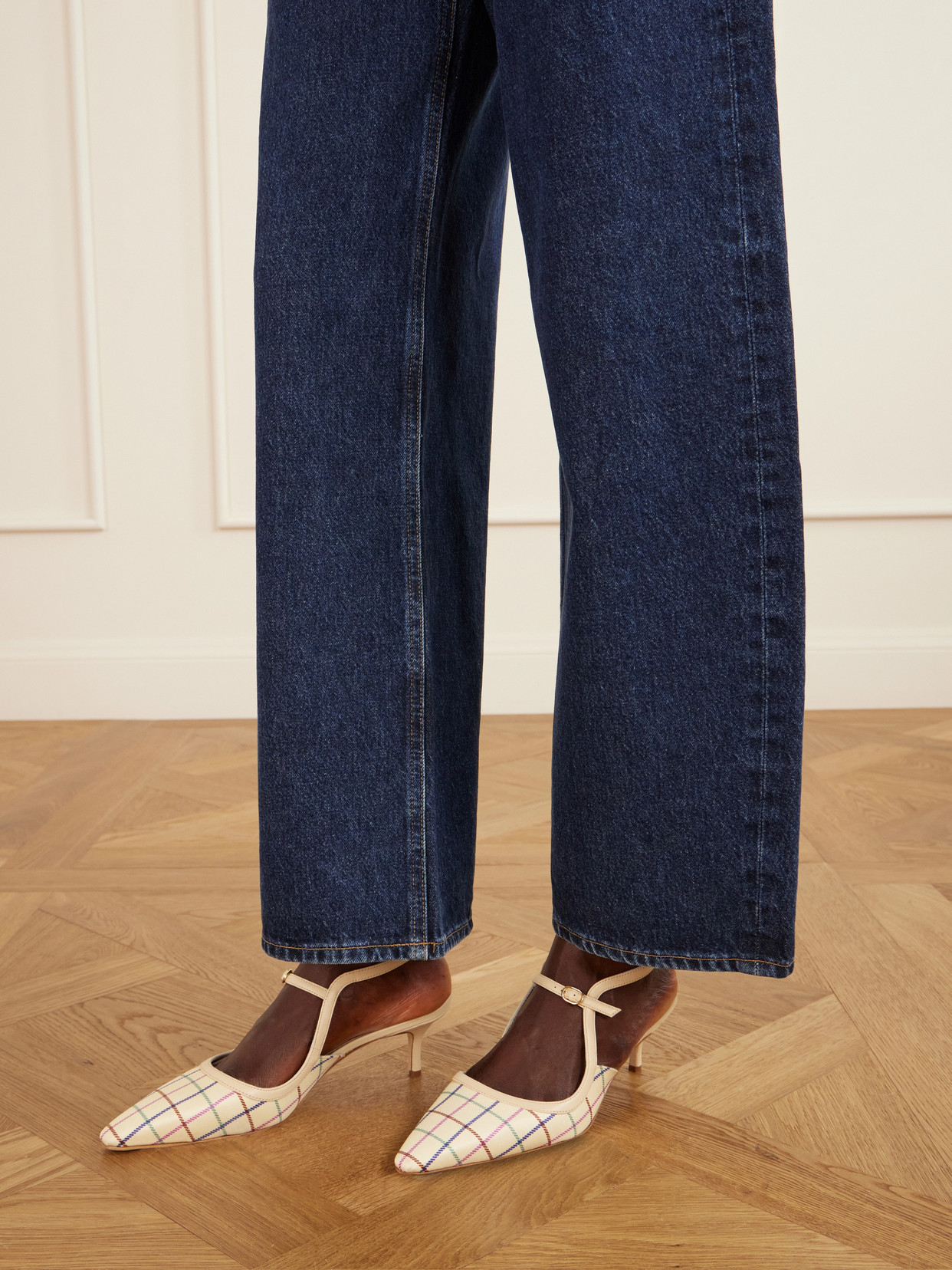 Atochas 50 Leather-Trimmed Checked Canvas Pumps