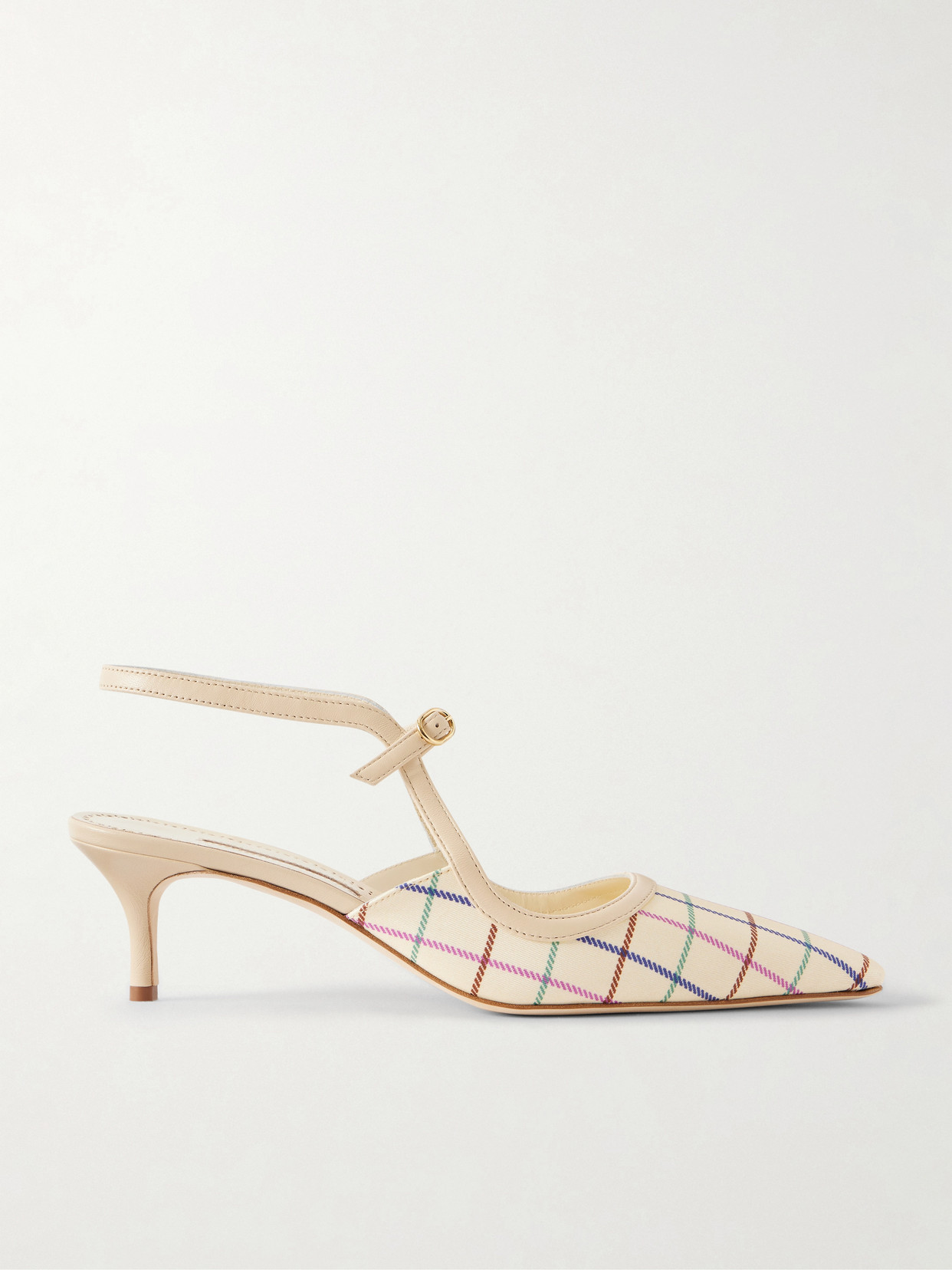 Manolo Blahnik Atochas 50 Leather-trimmed Checked Canvas Pumps In White