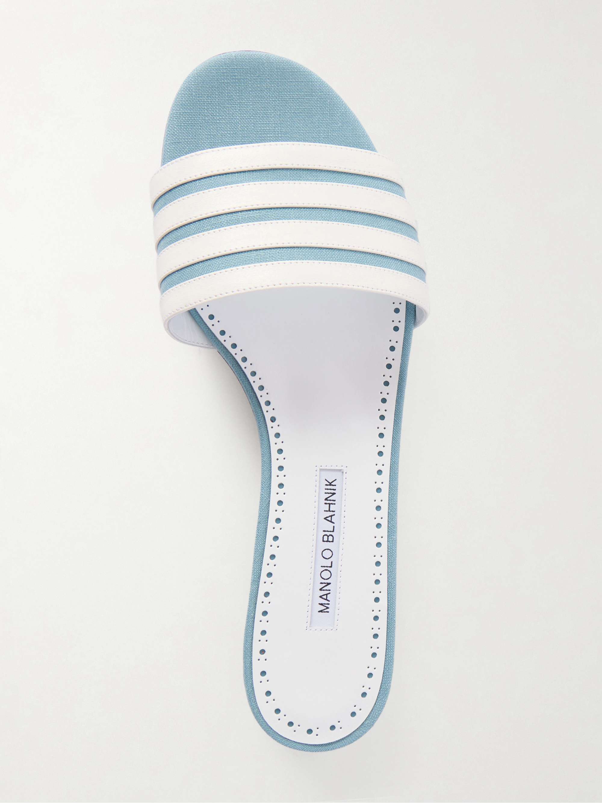 MANOLO BLAHNIK Kenitra 10 leather and canvas sandals | NET-A-PORTER
