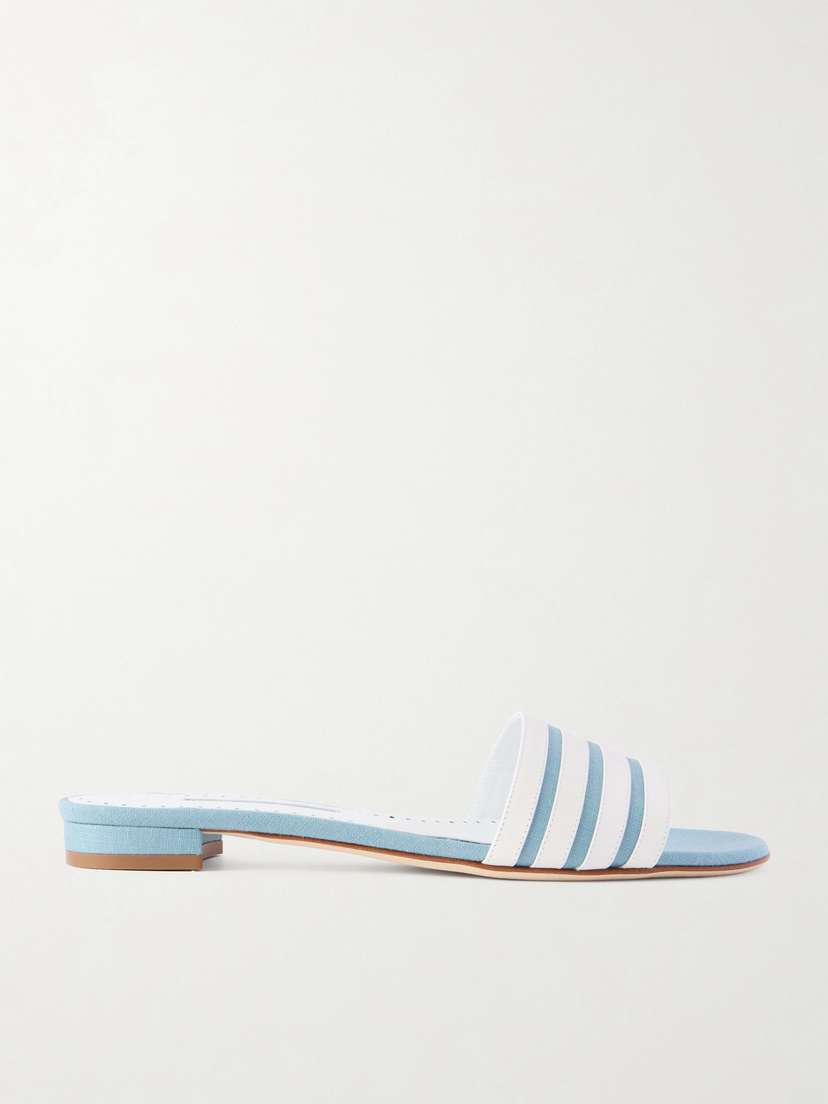 Manolo Blahnik Kenitra 10 Leather And Canvas Sandals