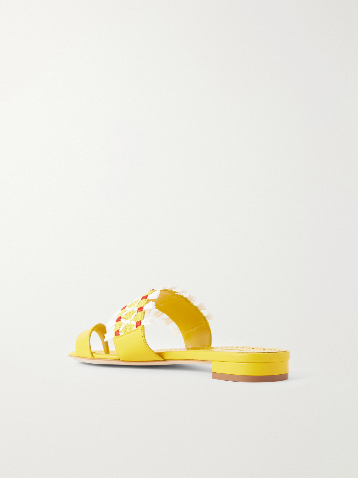 Brava Raffia-Trimmed Crocheted Sandals