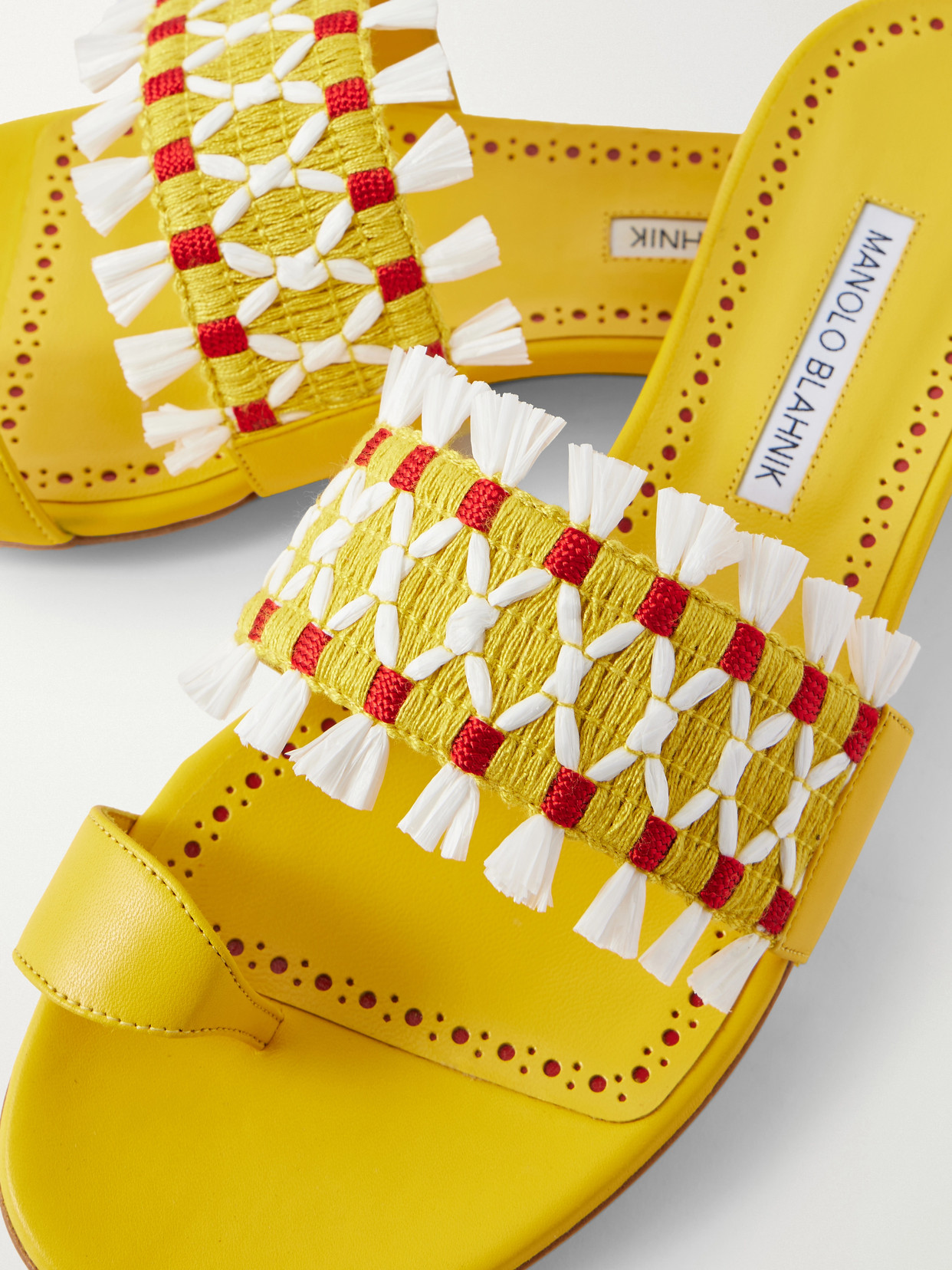Brava Raffia-Trimmed Crocheted Sandals