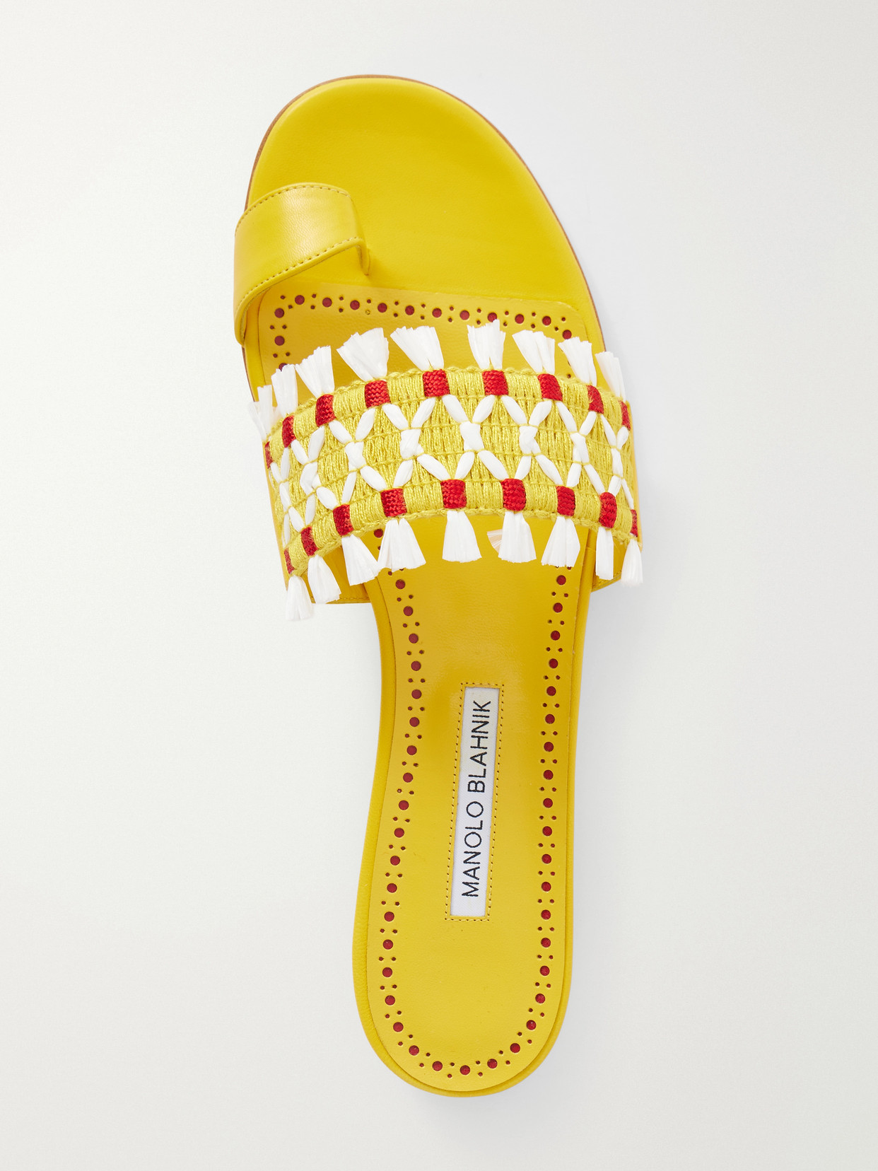 Brava Raffia-Trimmed Crocheted Sandals