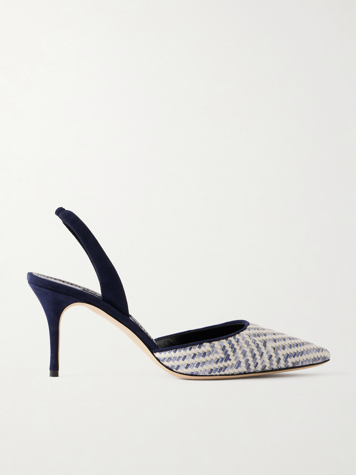 Manolo Blahnik Carolyne 70 Raffia Slingback Pumps In Blue