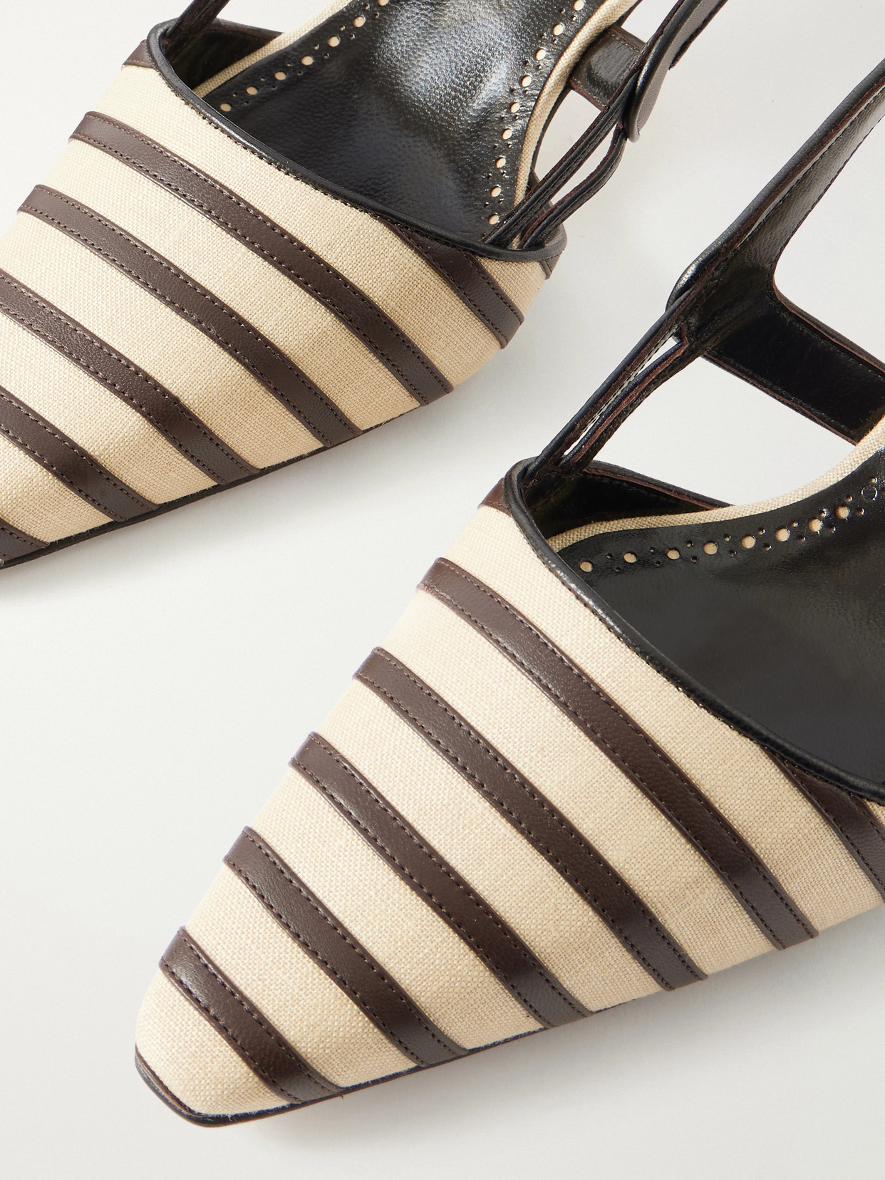 Pelas 50 Leather-Trimmed Canvas Slingback