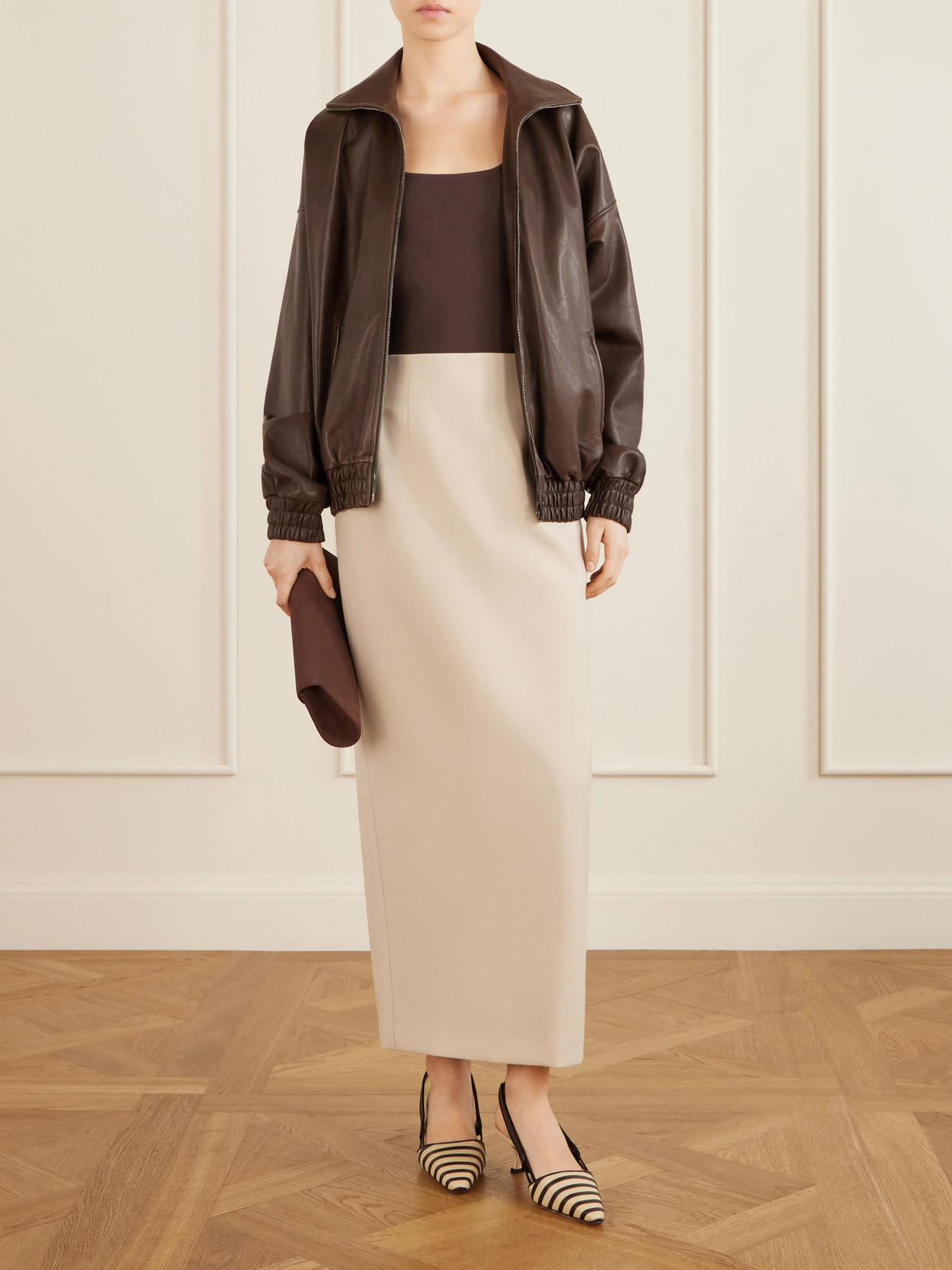 Pelas 50 Leather-Trimmed Canvas Slingback