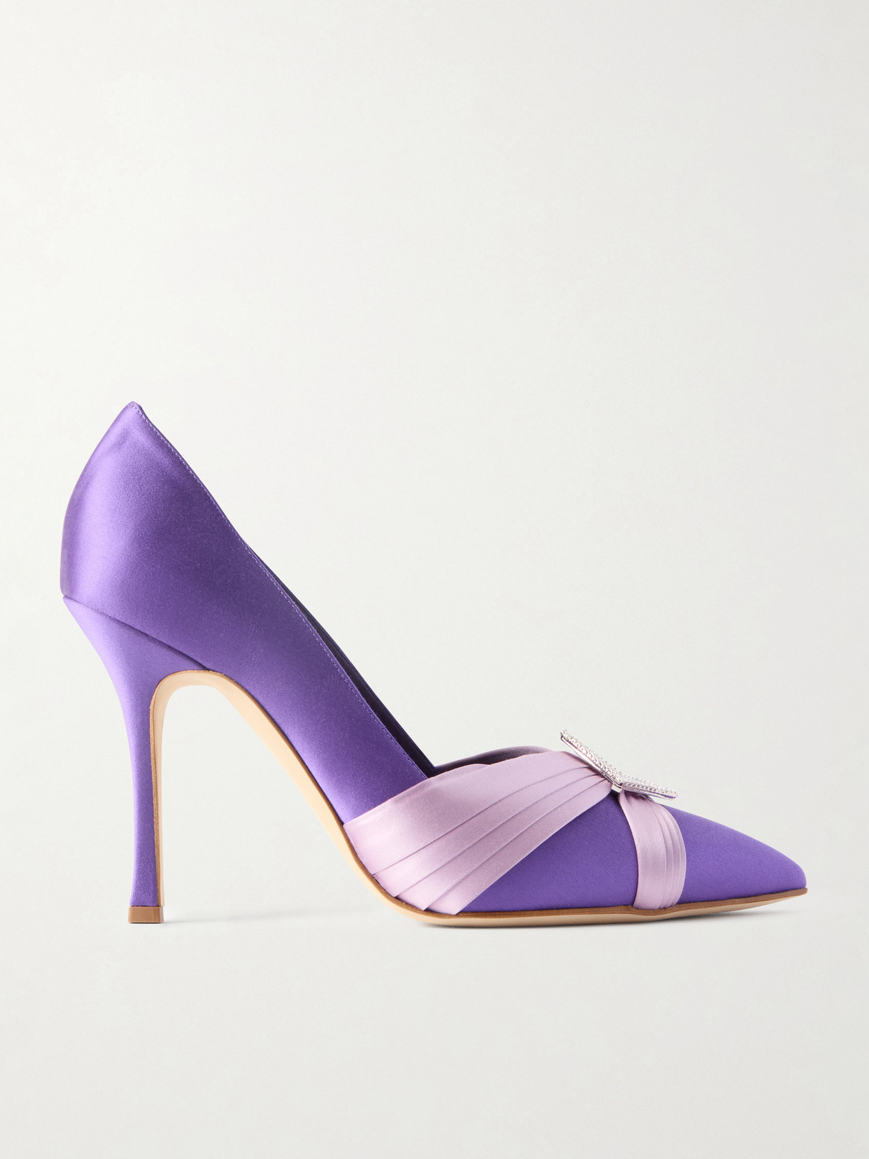 Manolo Blahnik Viera Embellished Two-tone Satin Pumps In Purple