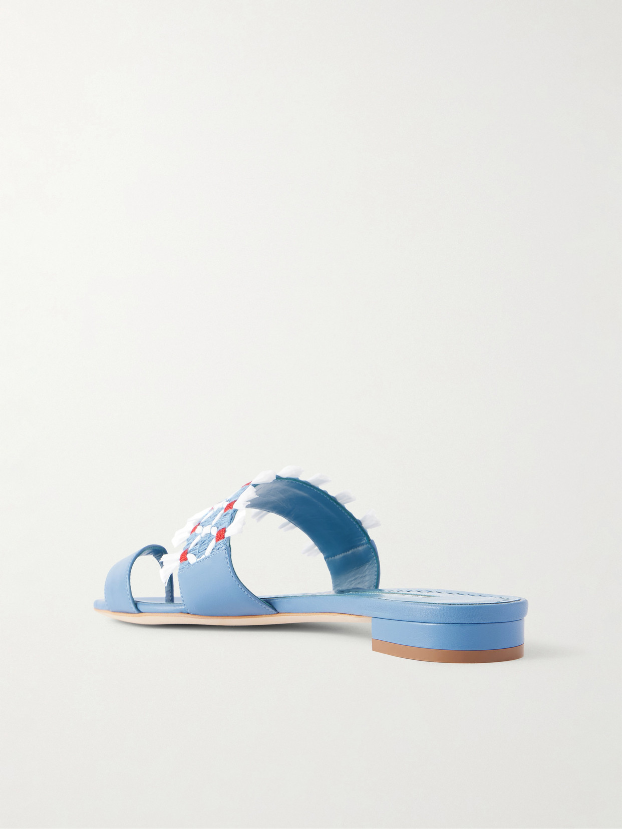 Brava Raffia-Trimmed Crocheted Sandals