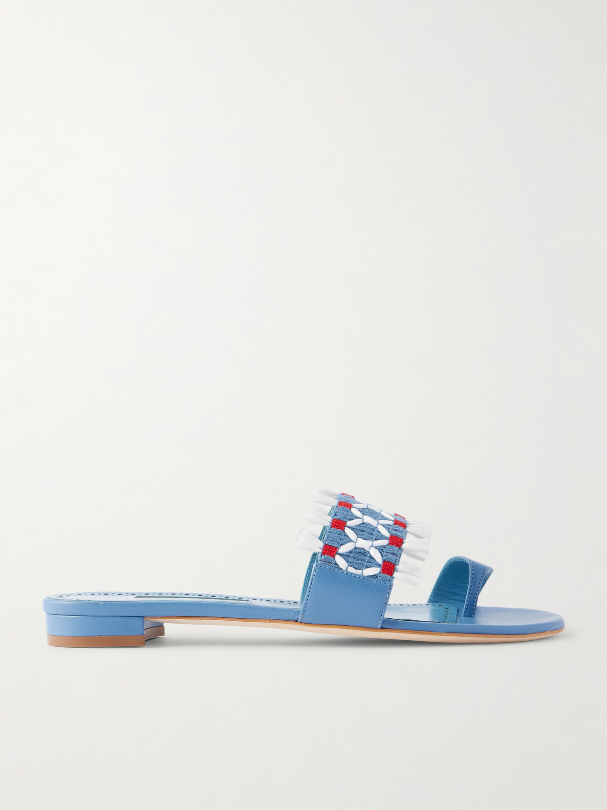 Brava Raffia-Trimmed Crocheted Sandals