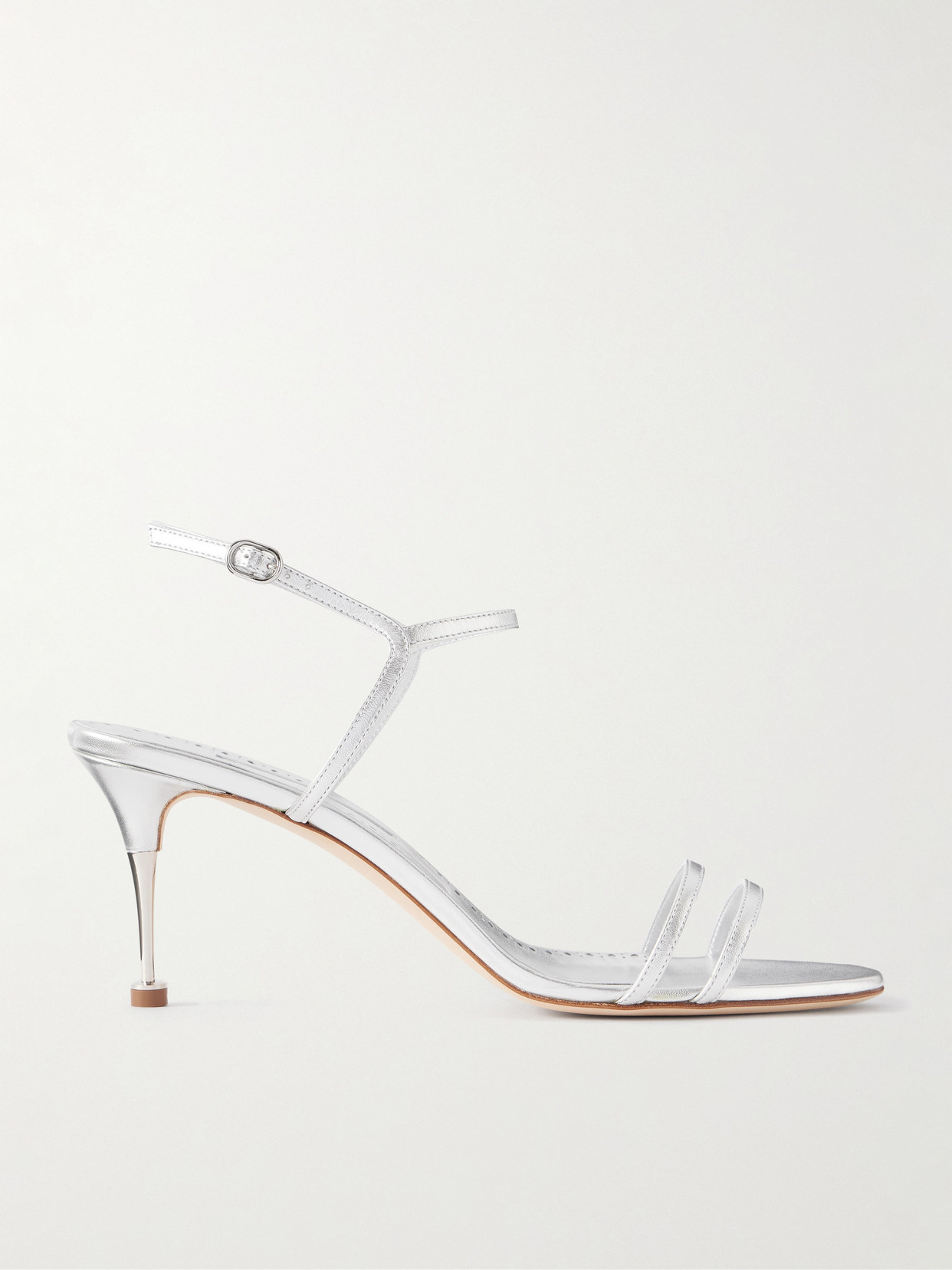 Manolo Blahnik Ciagalo 70 Metallic Leather Sandals In Silver