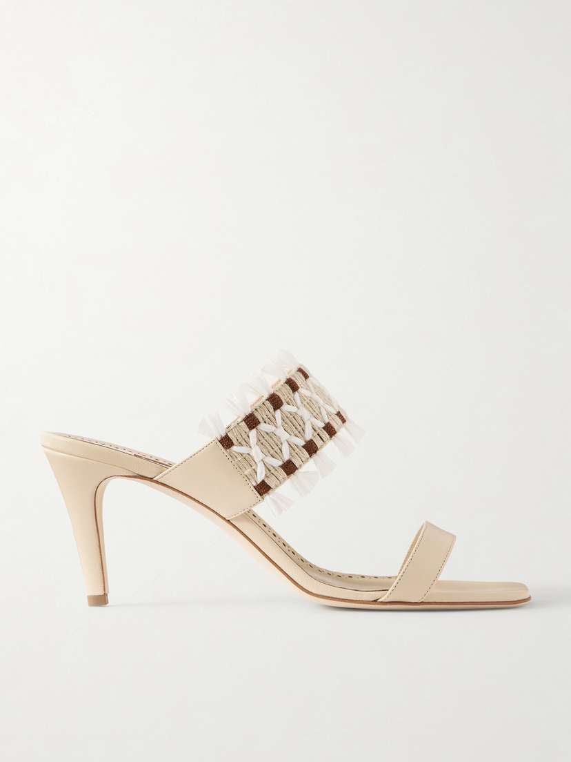 Manolo Blahnik Efeso 70 Fringed Raffia And Leather Sandals