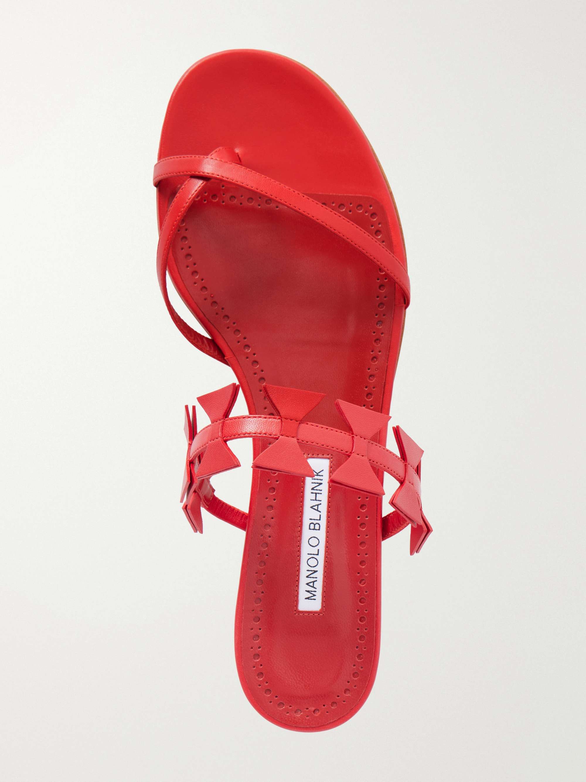 Manolo blahnik フラットミュール サンダル 赤 リボン　34 MANOLO BLAHNIK Maura leather sandals | NET-A-PORTER