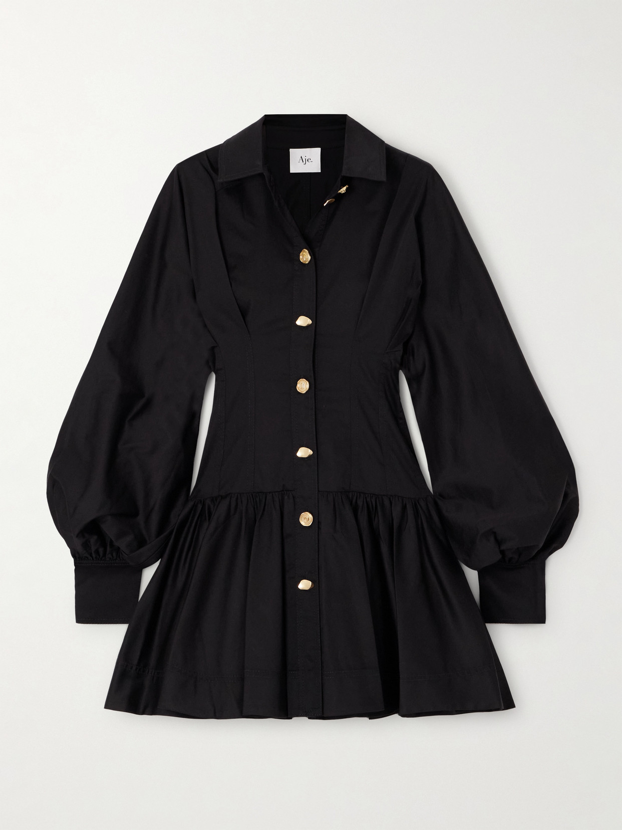 Aje Alexa Cotton-blend Poplin Mini Dress In Black