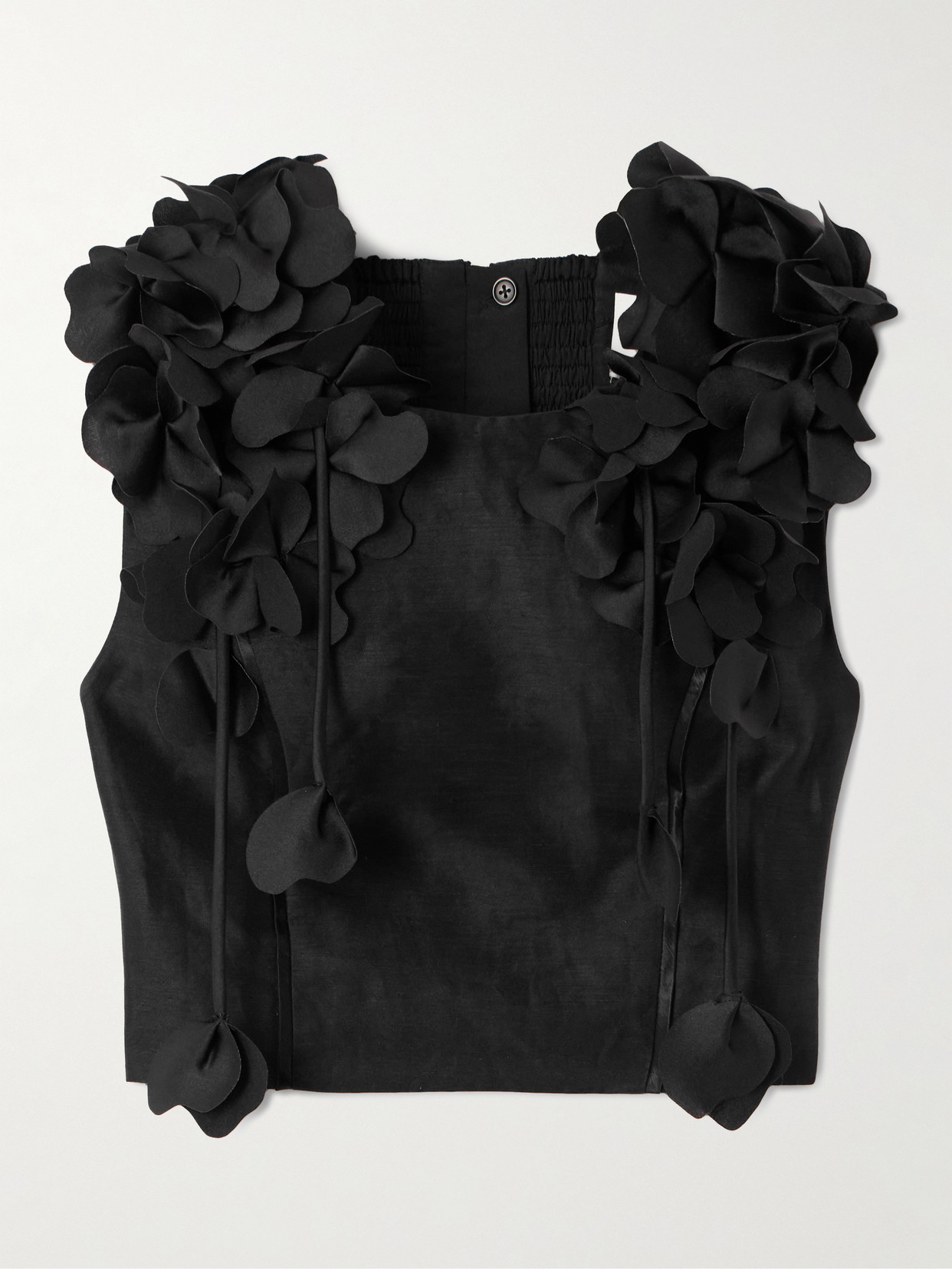 Aje Camille Cropped Appliquéd Linen-blend Tank In Black