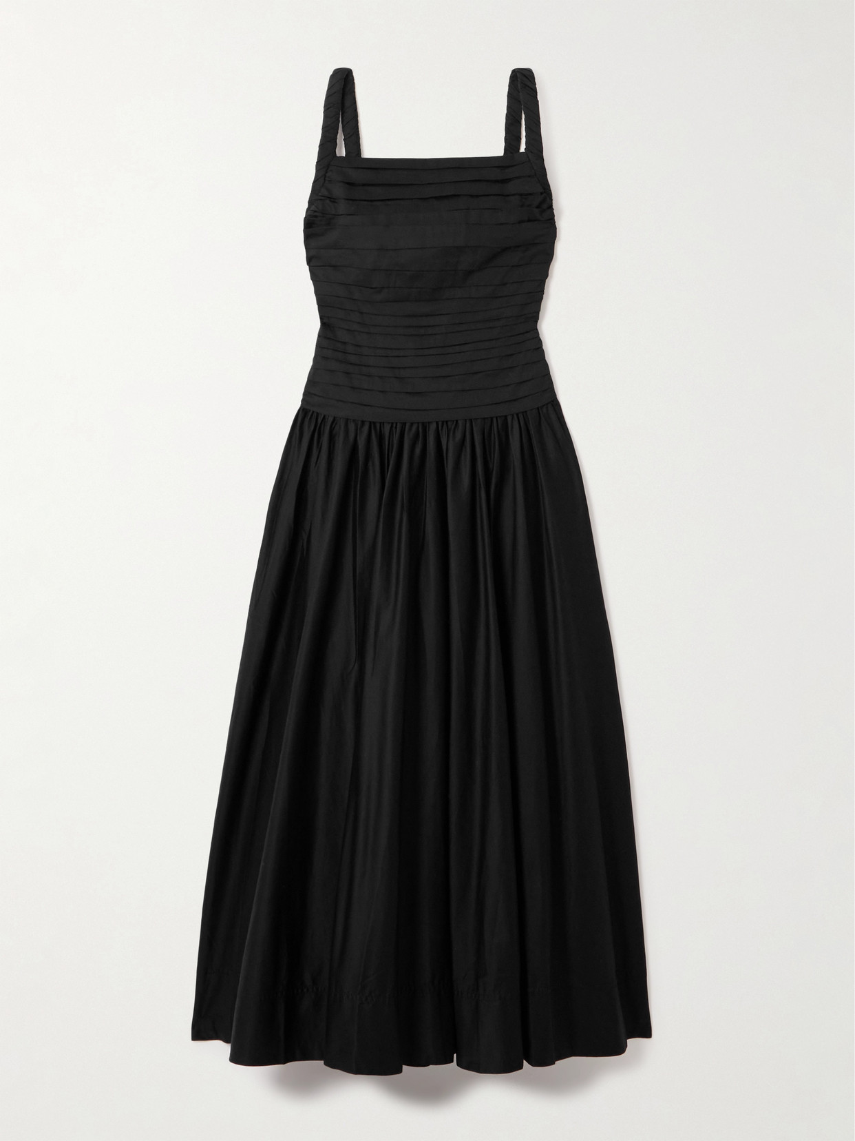 Aje Star Pleated Cotton Midi Dress In Black