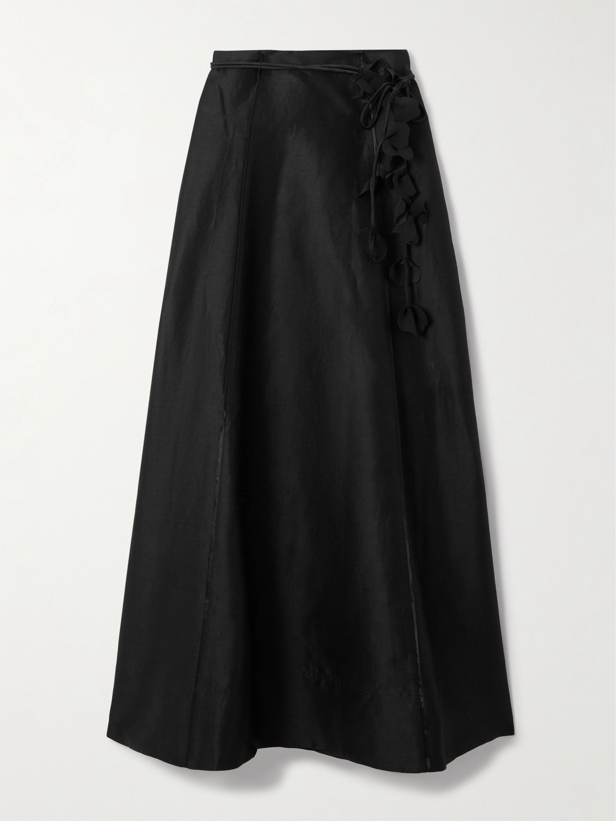 Aje Camille Belted Appliquéd Linen-blend Maxi Skirt In Black