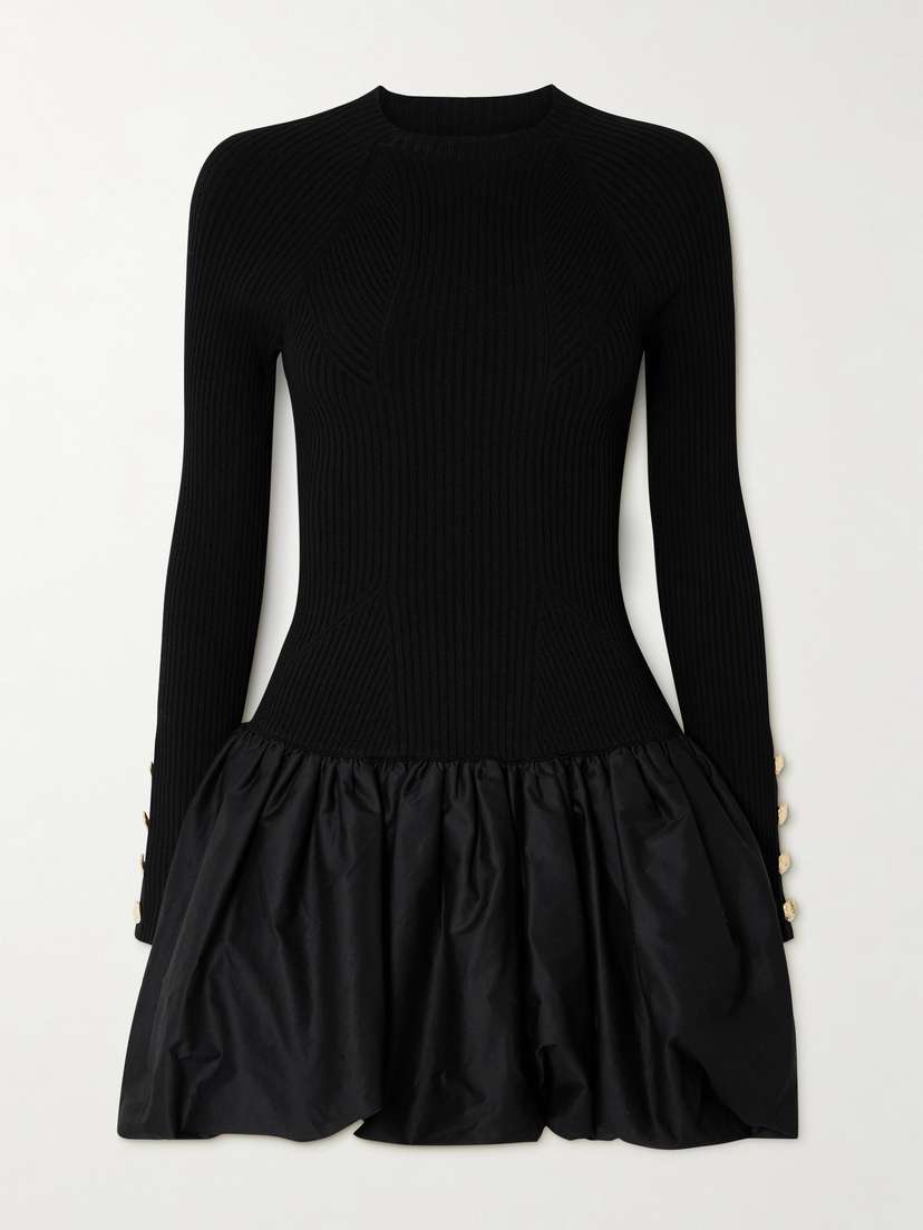 Aje Moonlight Stretch-knit And Cotton-taffeta Mini Dress