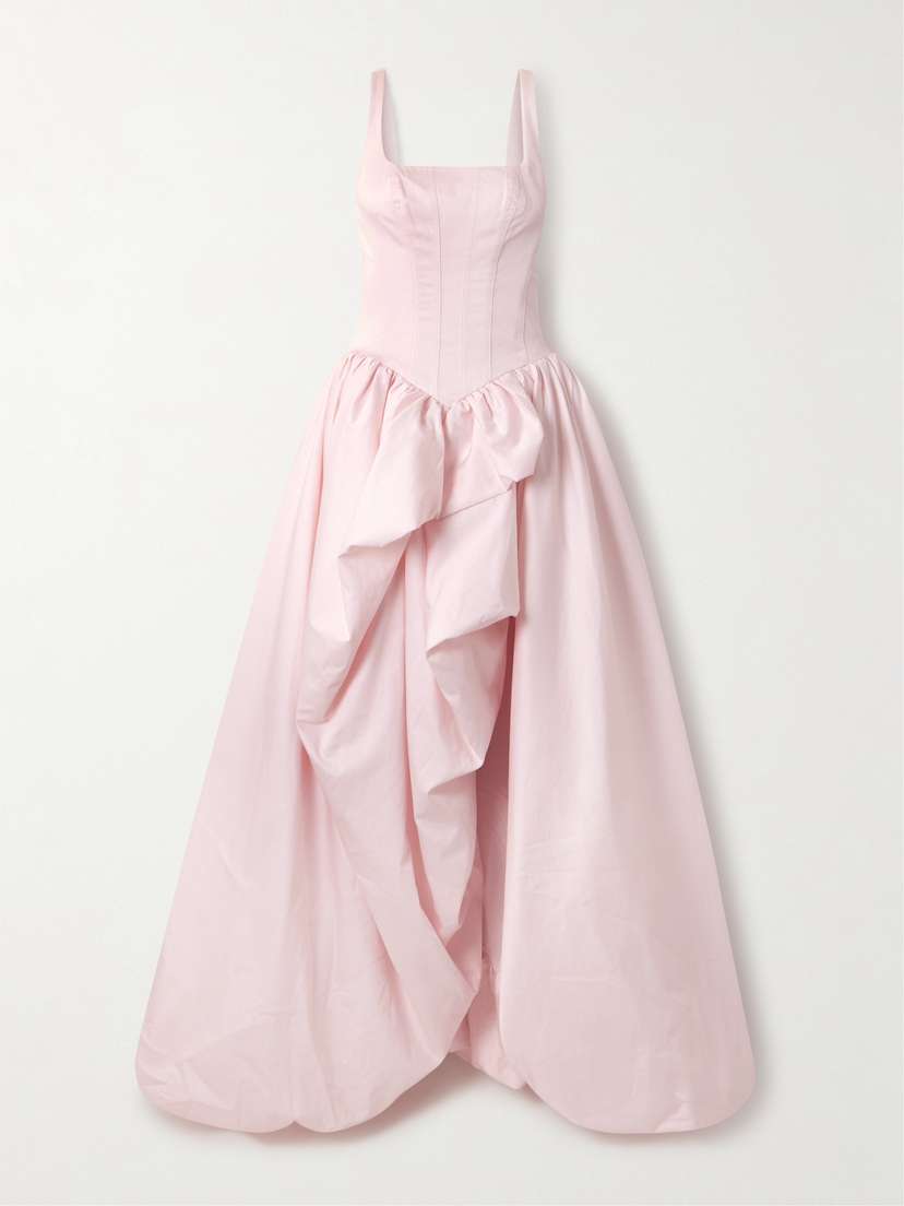 Aje Alani Asymmetric Ruffled Pleated Cotton-twill Gown