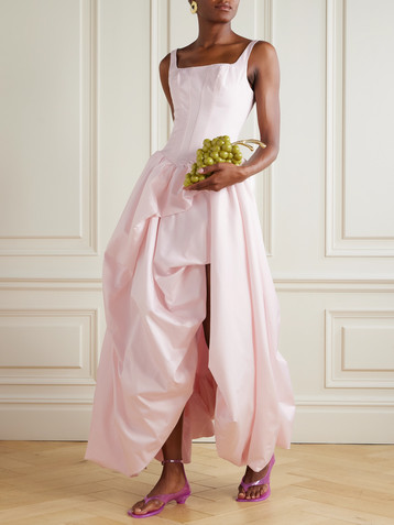 Aje Alani asymmetric ruffled pleated cotton-twill gown