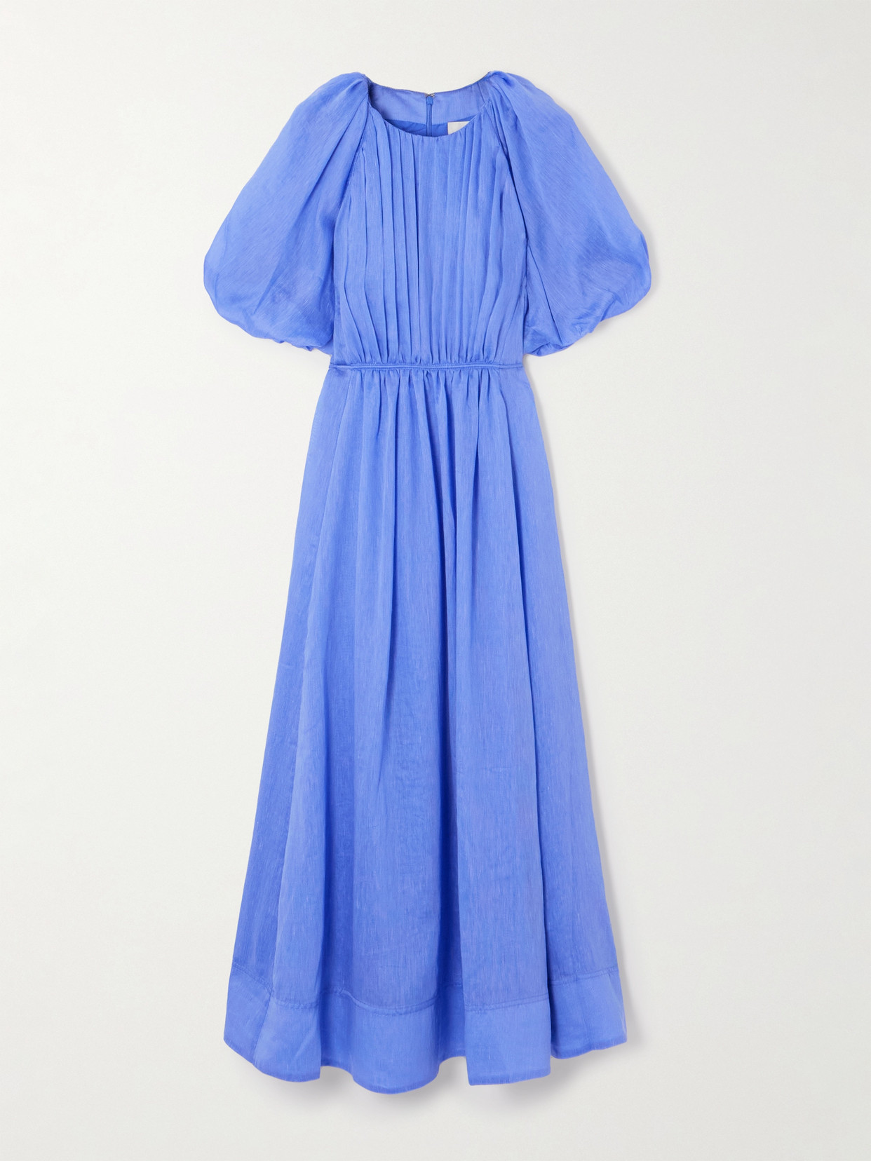 Aje Alma Gathered Tencel™ Lyocell And Linen-blend Midi Dress In Blue