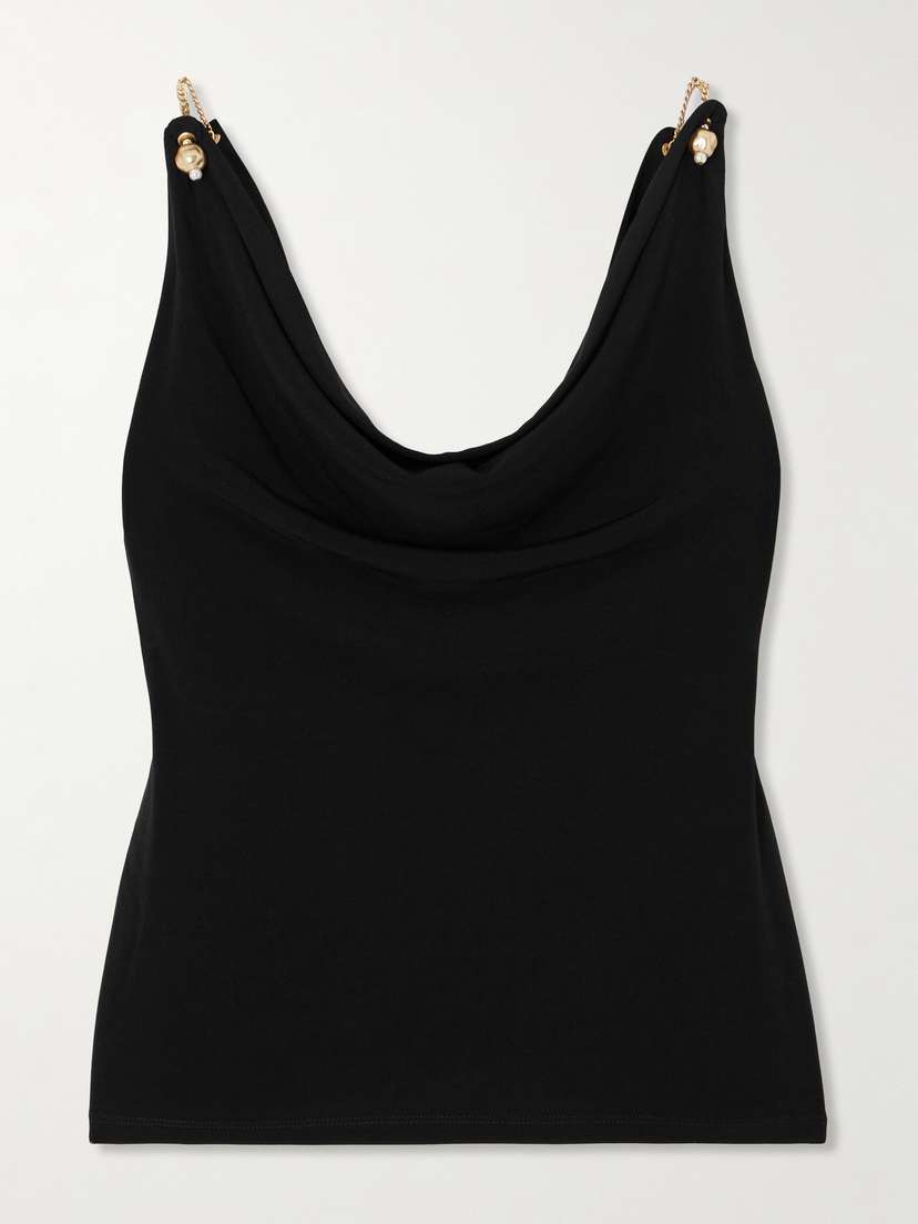 Aje Peyton Draped Embellished Jersey Top