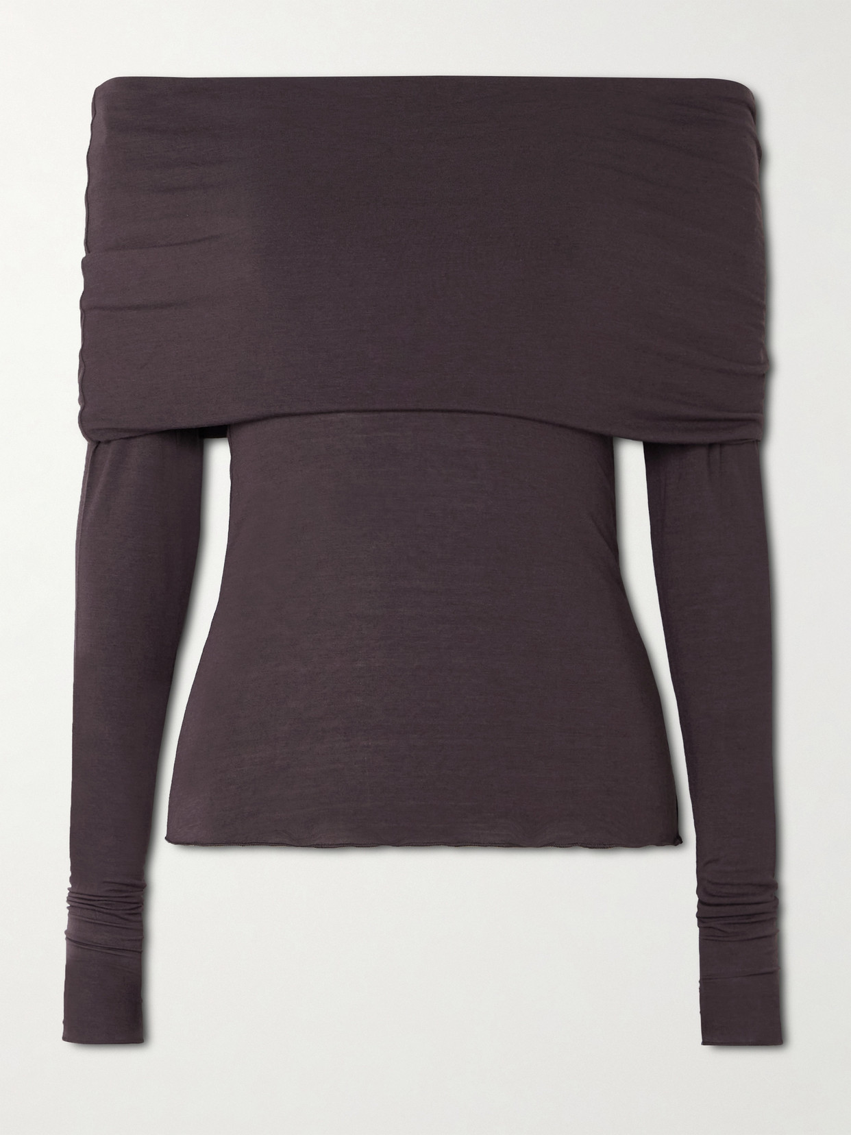 Skims Sheer Modal-blend Off-shoulder Long-sleeve Top In Purple