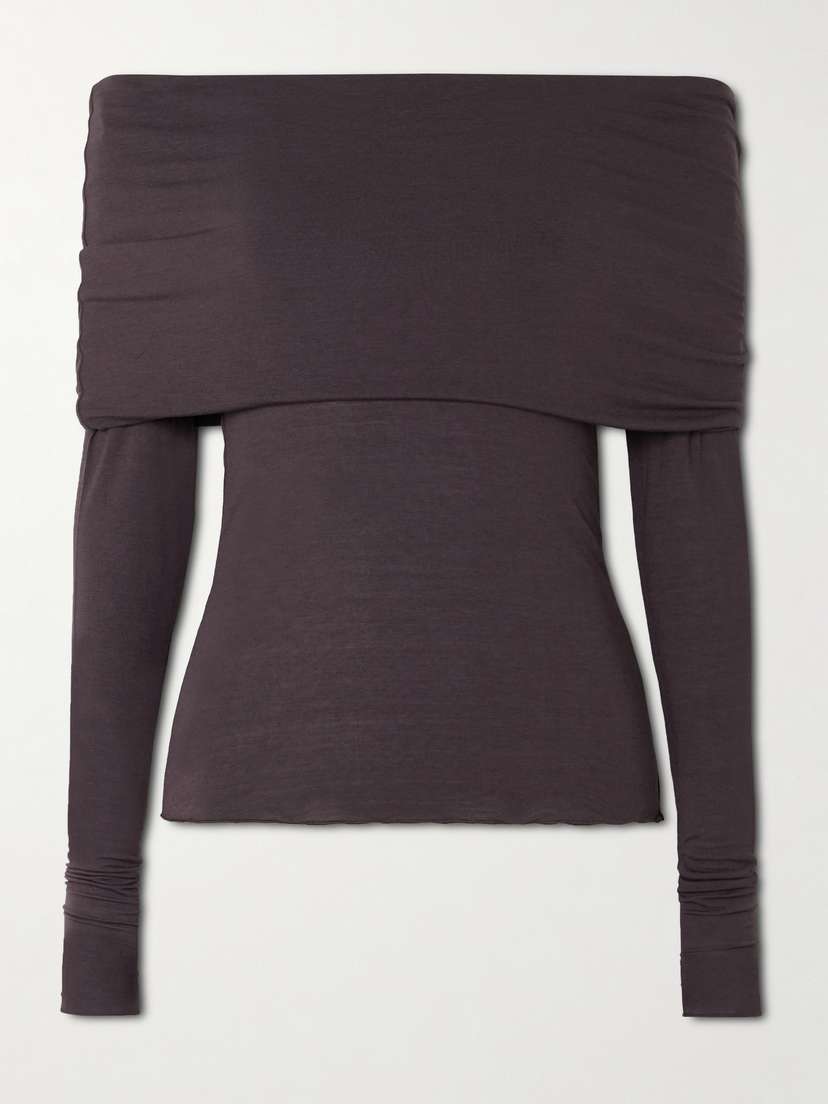 Skims Sheer Modal-blend Off-shoulder Long-sleeve Top - Phoenix