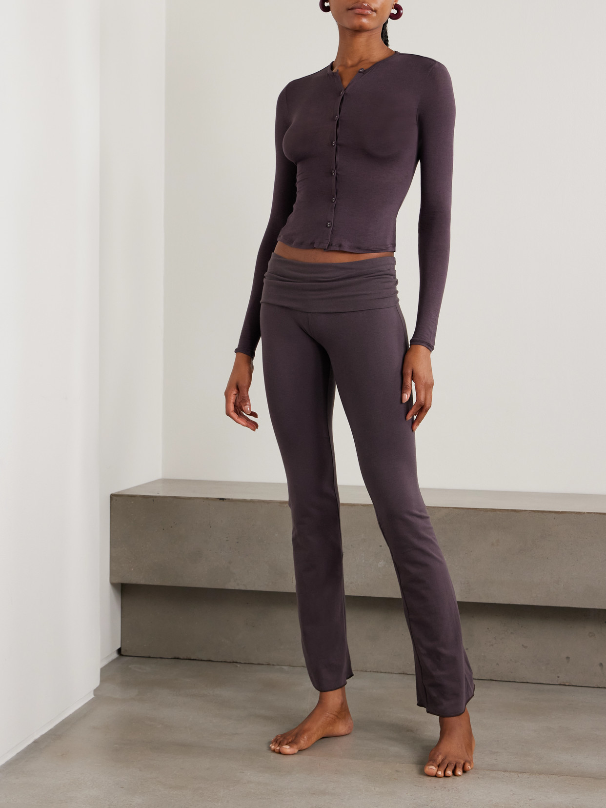 Skims Sheer Modal-blend Cardigan In Brown