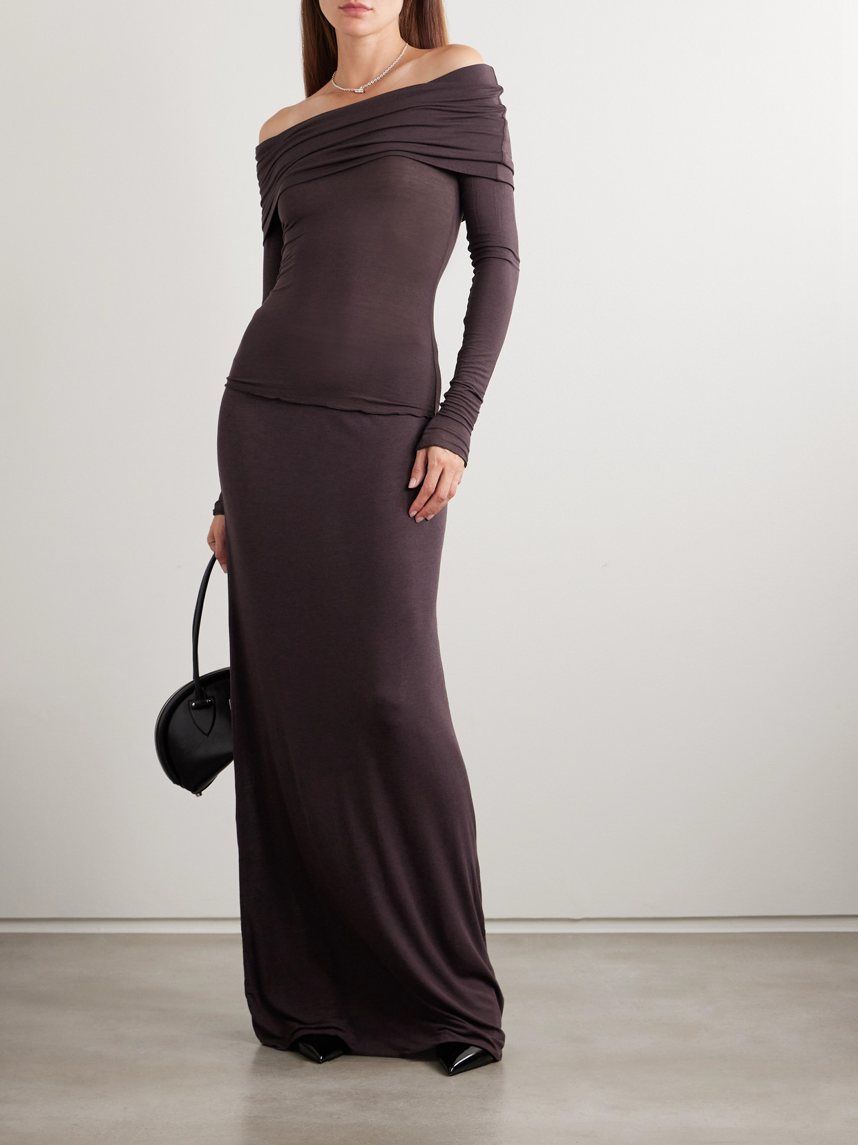 Skims Sheer Modal-blend Long Skirt In Brown