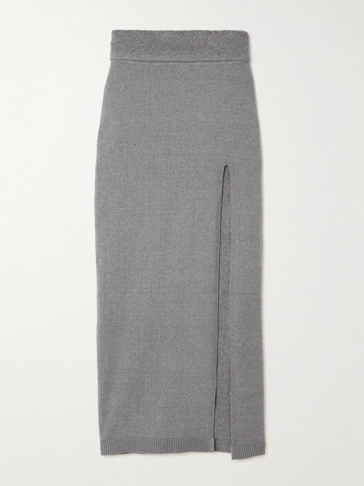 Skims Textured Knit High Slit Long Skirt In Gray