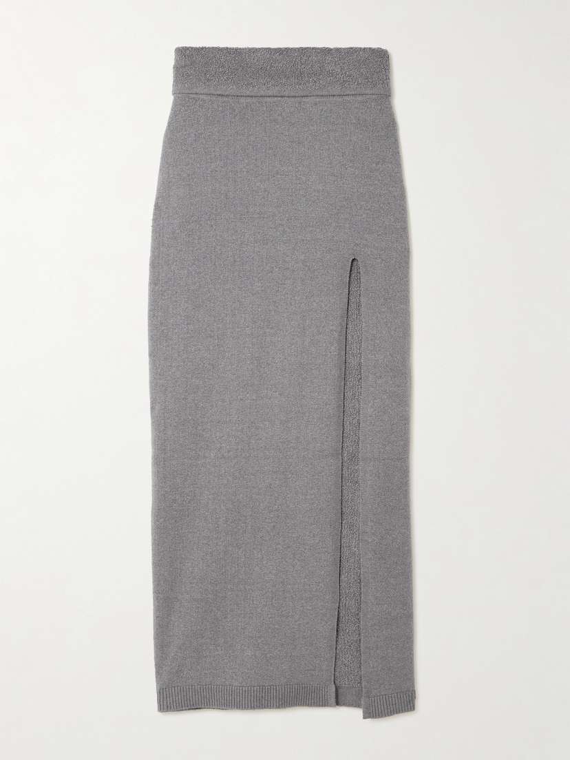 Skims Textured Knit High Slit Long Skirt - Dark Heather Gray