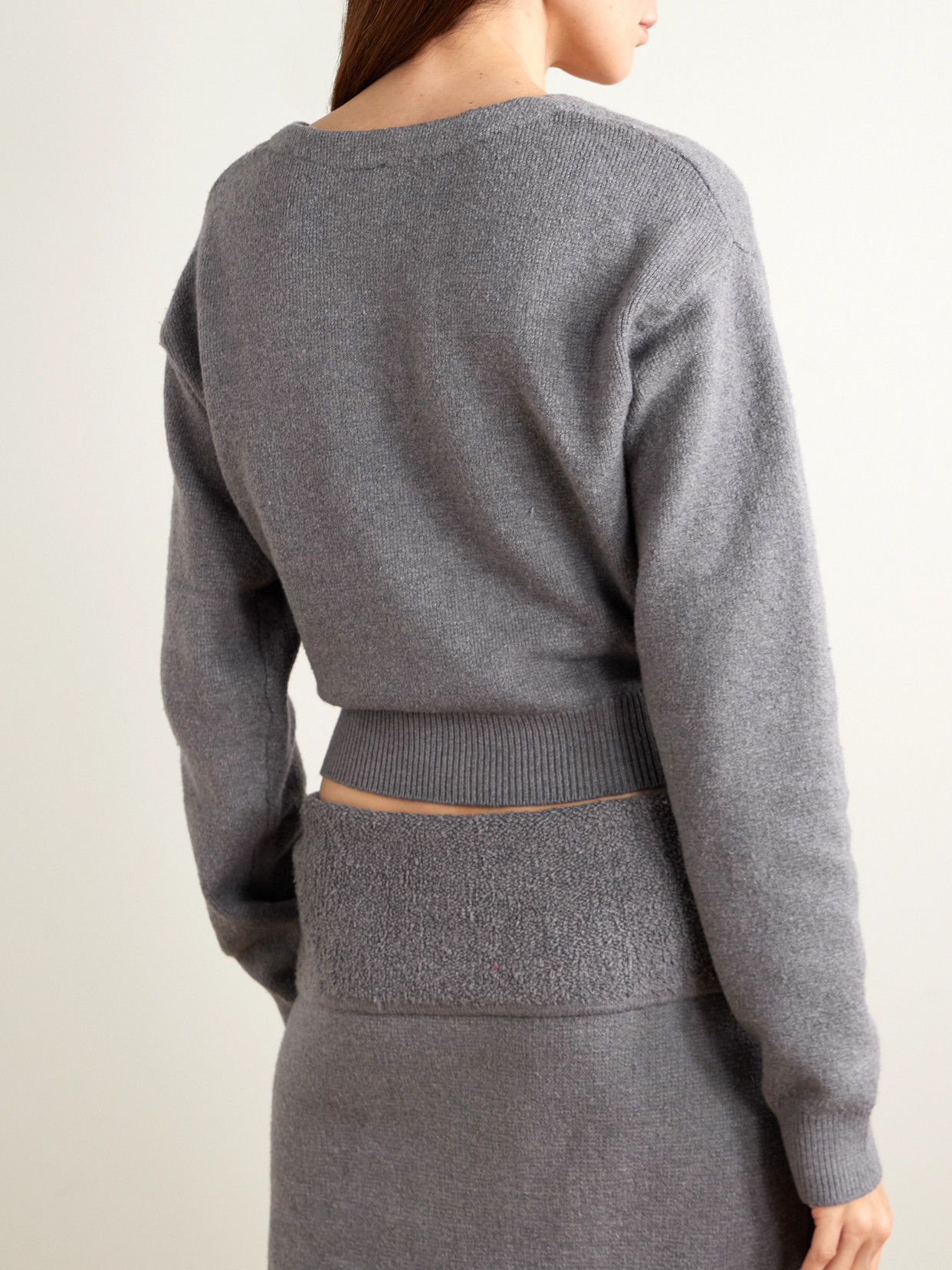 Skims Textured Knit Wrap Sweater In Gray