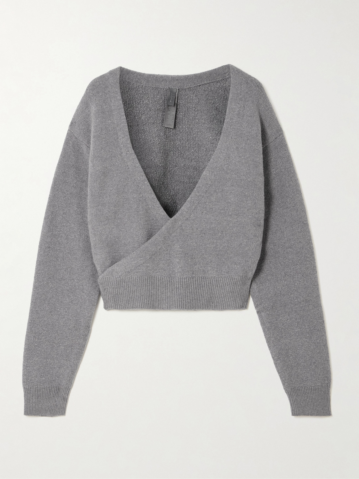 Skims Textured Knit Wrap Sweater In Gray