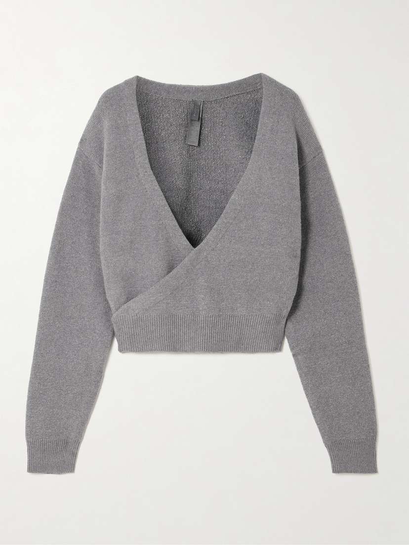 Skims Textured Knit Wrap Sweater - Dark Heather Gray