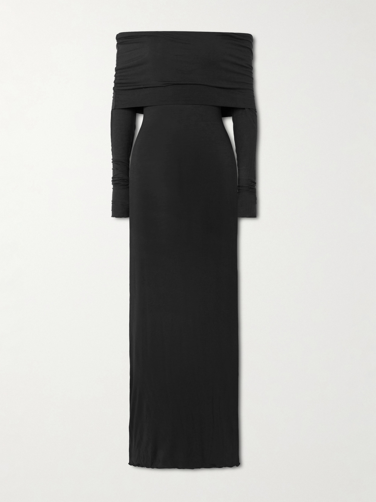 Skims Sheer Modal-blend Off Shoulder Long Dress In Black