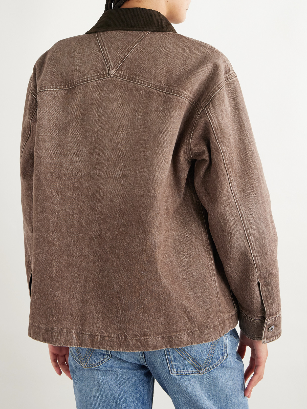 Appliquéd Suede-Trimmed Denim Jacket