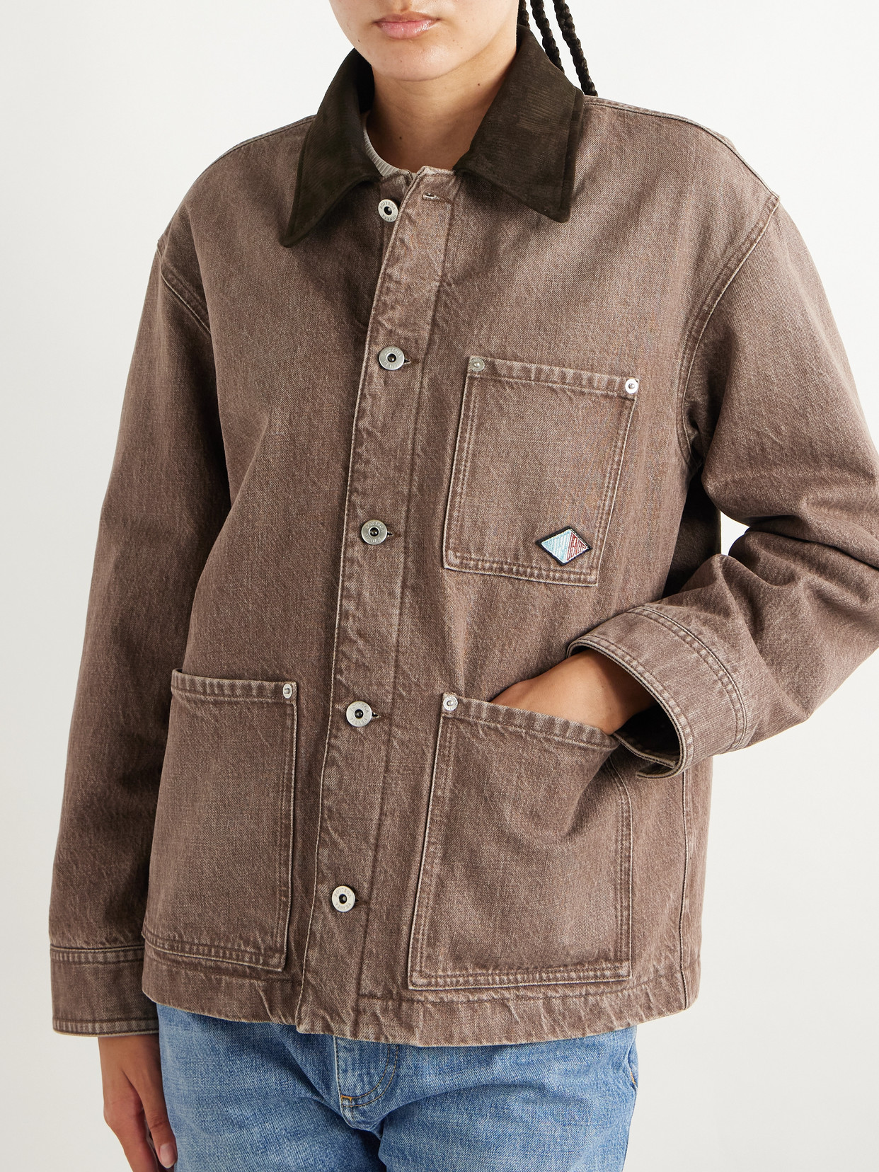Appliquéd Suede-Trimmed Denim Jacket