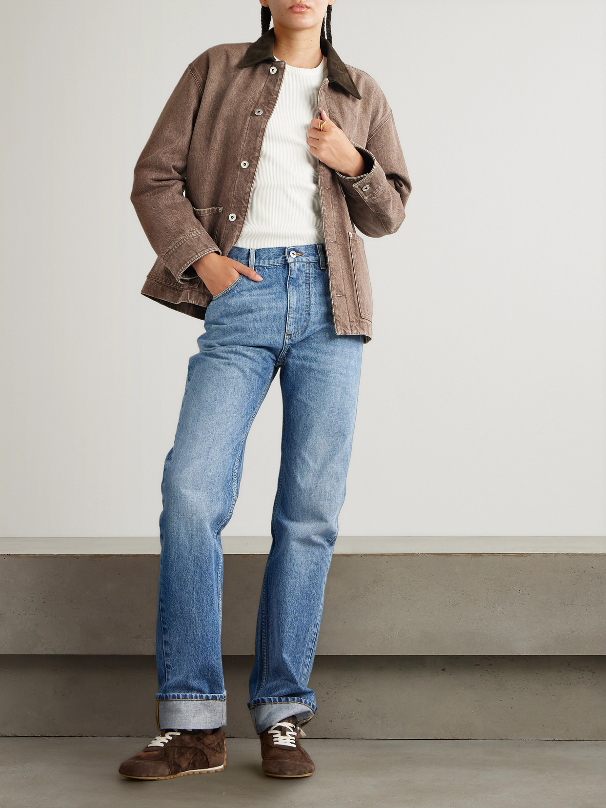 Appliquéd Suede-Trimmed Denim Jacket