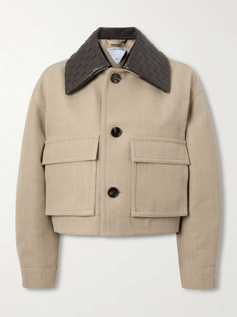 Bottega Veneta Cropped Intrecciato Leather-trimmed Wool-twill Jacket