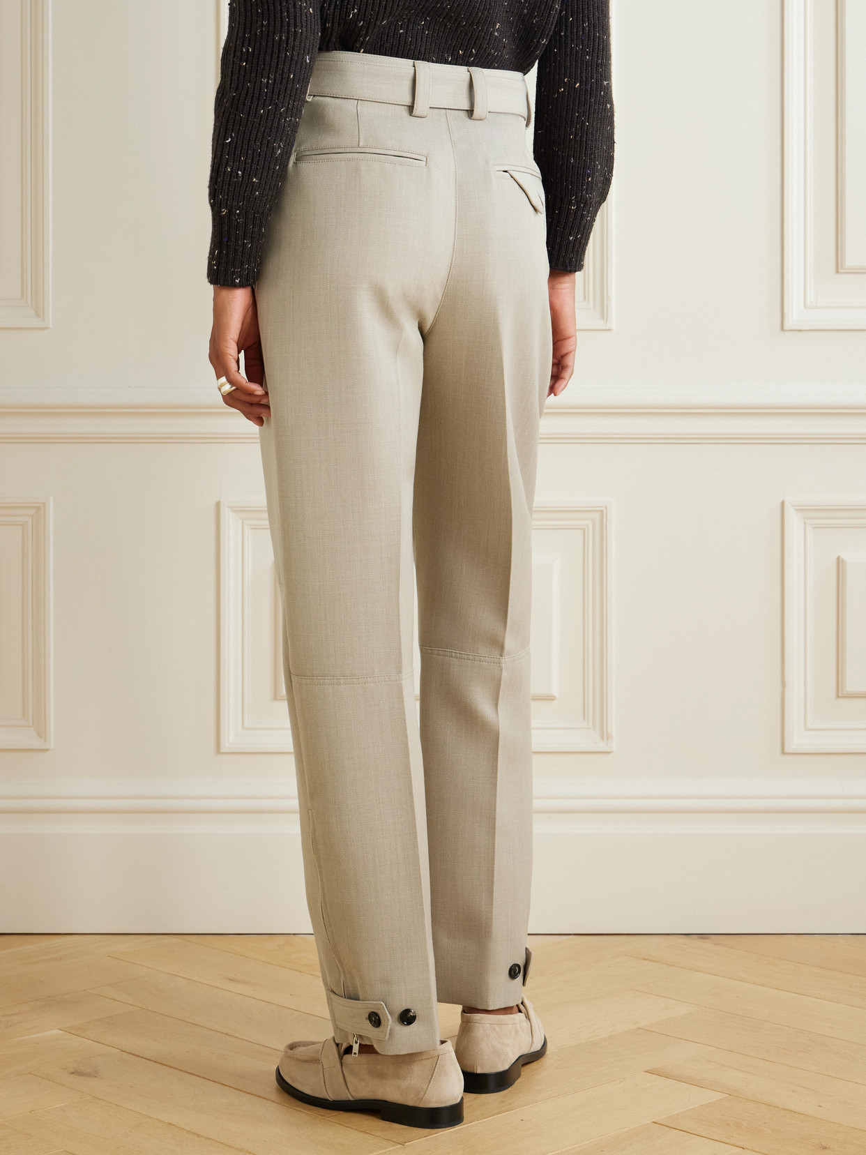 Bottega Veneta Belted Paneled Wool-twill Tapered Pants In Neutral