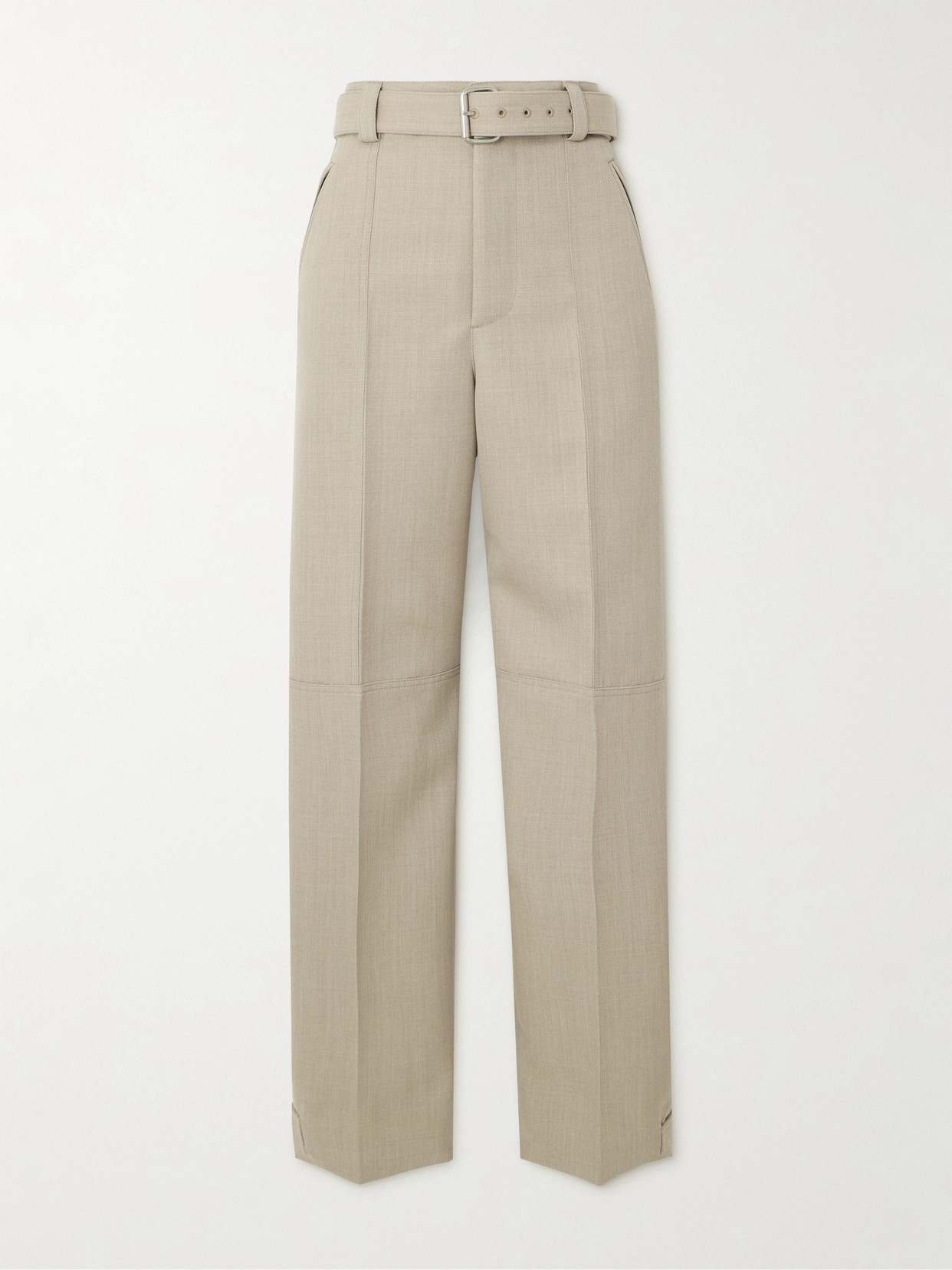Bottega Veneta Belted Paneled Wool-twill Tapered Pants In Neutral