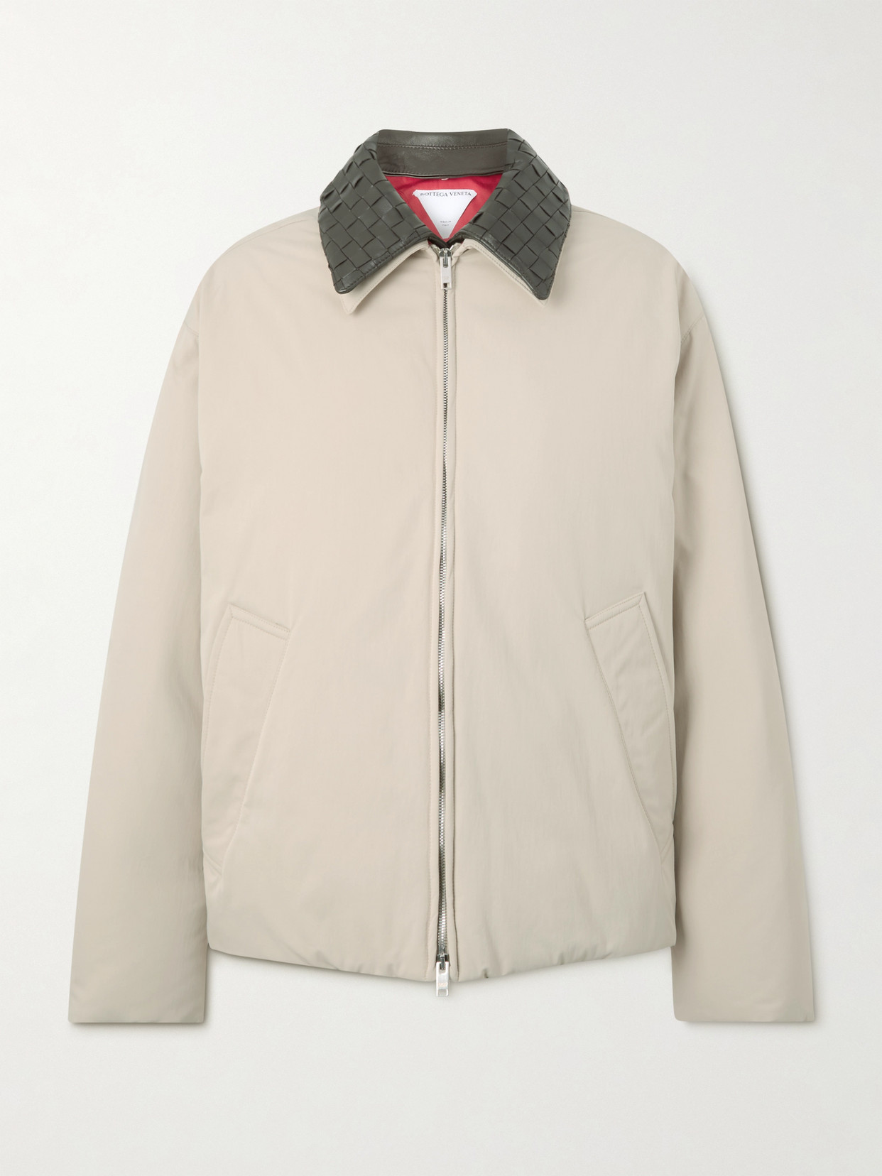 Bottega Veneta Intrecciato Leather-trimmed Recycled-shell Down Jacket In Neutral