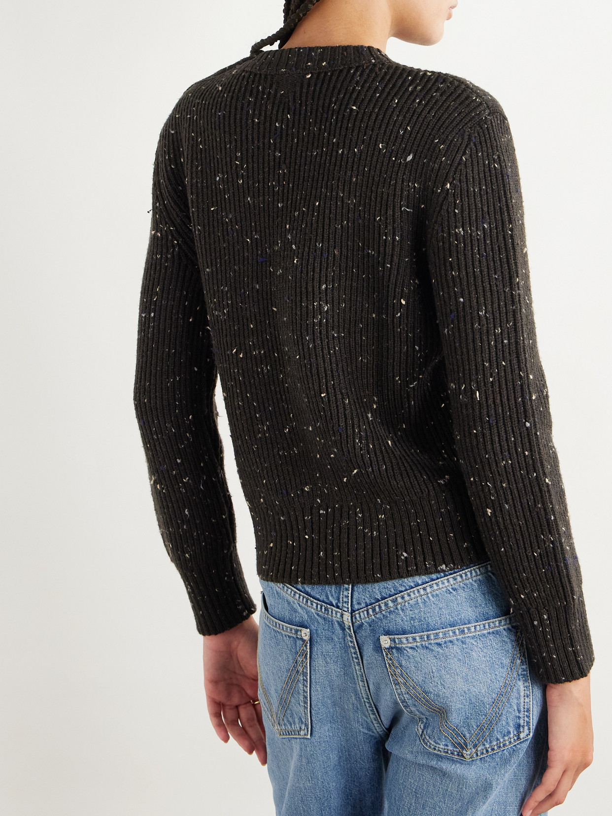 Button-Detailed Ribbed Wool-Blend Sweater
