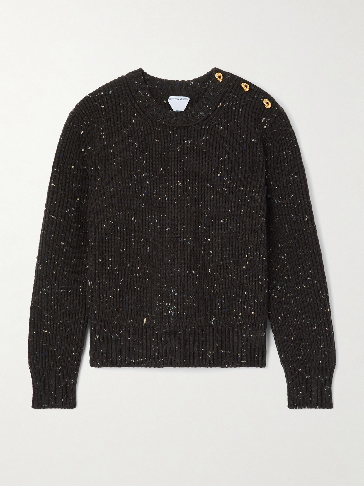 Bottega Veneta Button-detailed Ribbed Wool-blend Sweater In Black